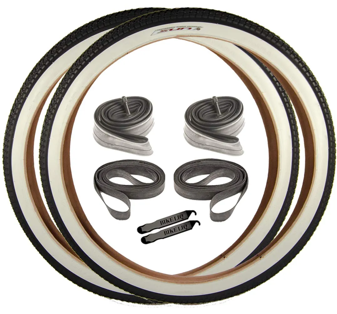 OEM Beach Cruiser 927 White Sidewall 26' x 2.125 Bike Tire Tube Rim Strip Lever Kit Bundle