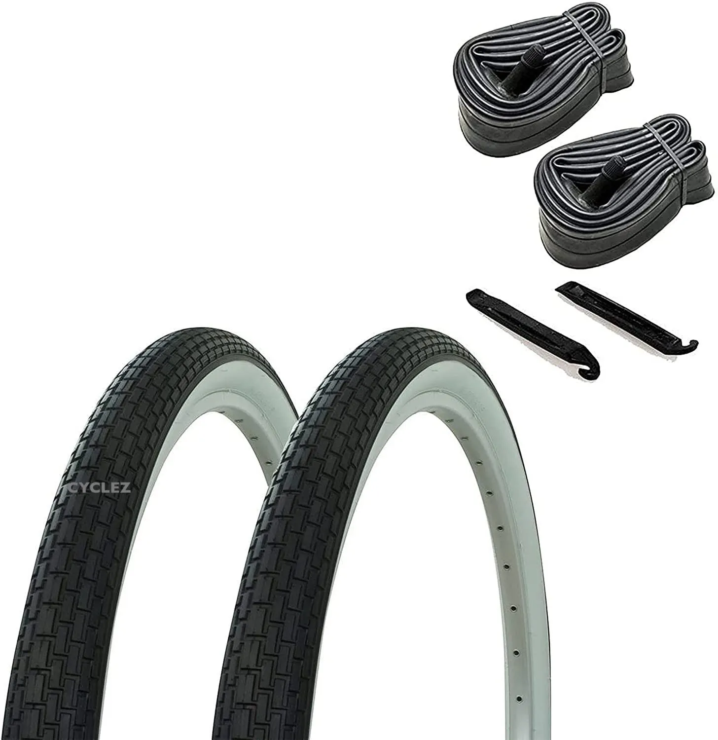 One Pair 20' x 1.75 Brick White Wall Tires with 2 Tubes and Tire Levers for BMX/Lowrider Bikes
