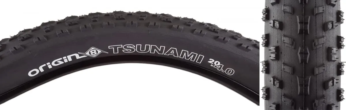 Origin8 Tsunami 20' x 4.0' Folding Bead Fat Bike Tires - High Grip for Sand, Snow & More