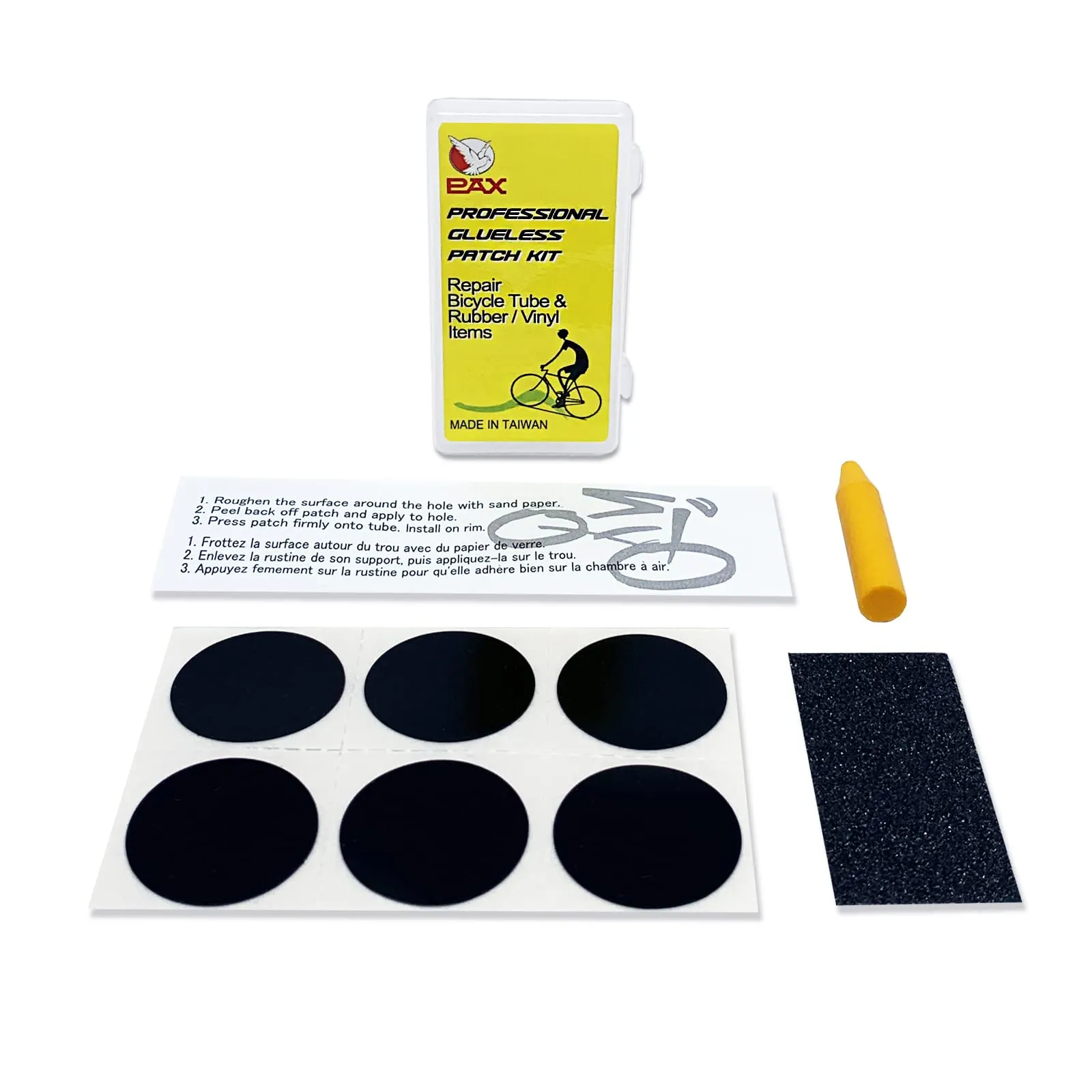 PAX 10 Pcs Bicycle Tire Puncture Repair Kit with Glueless Patch, Sand Paper & Marking Pen
