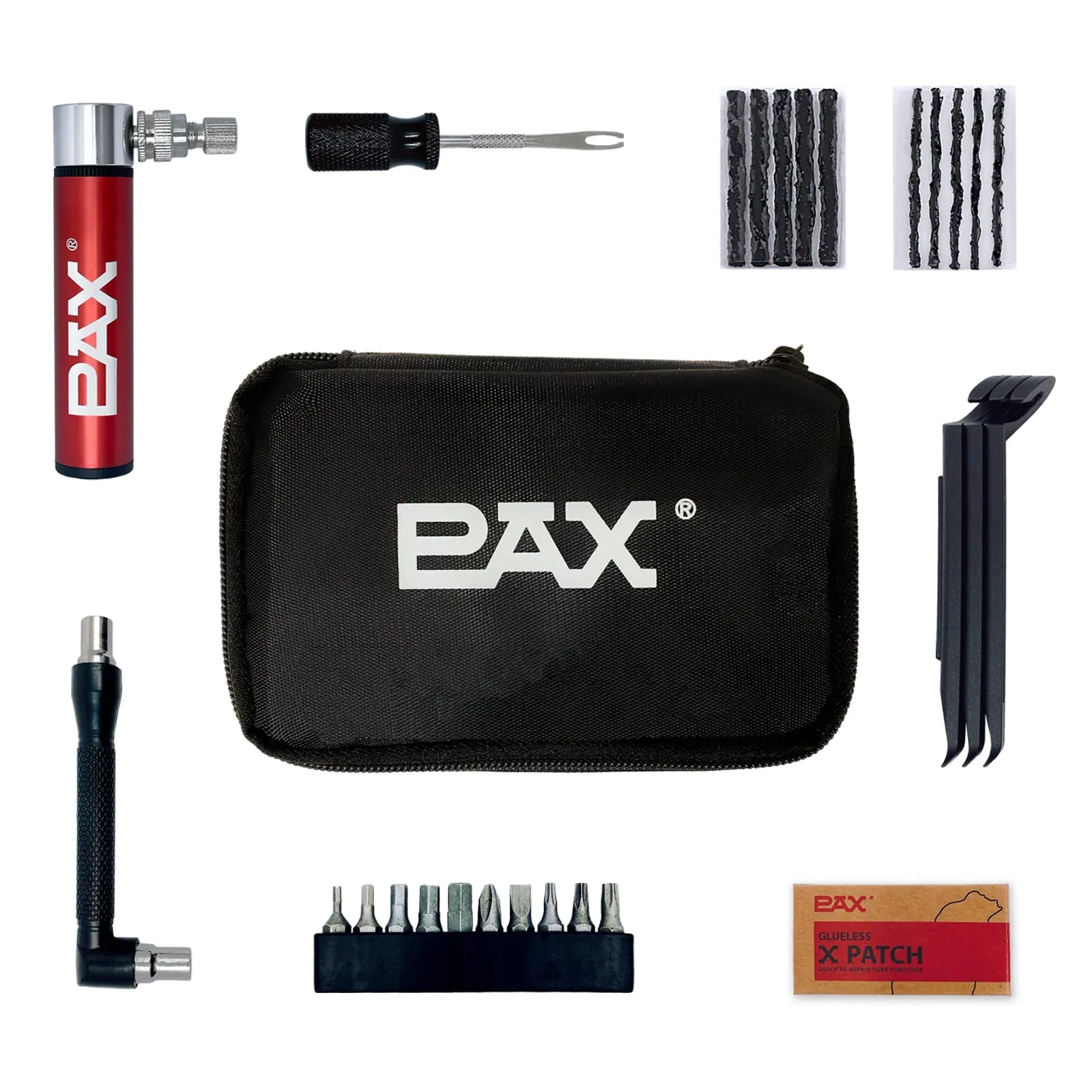 PAX 34Pcs Bike Repair Tool Kit with Tire Plugs, Mini Pump, Wrench, Patches & Levers - Essential Gear