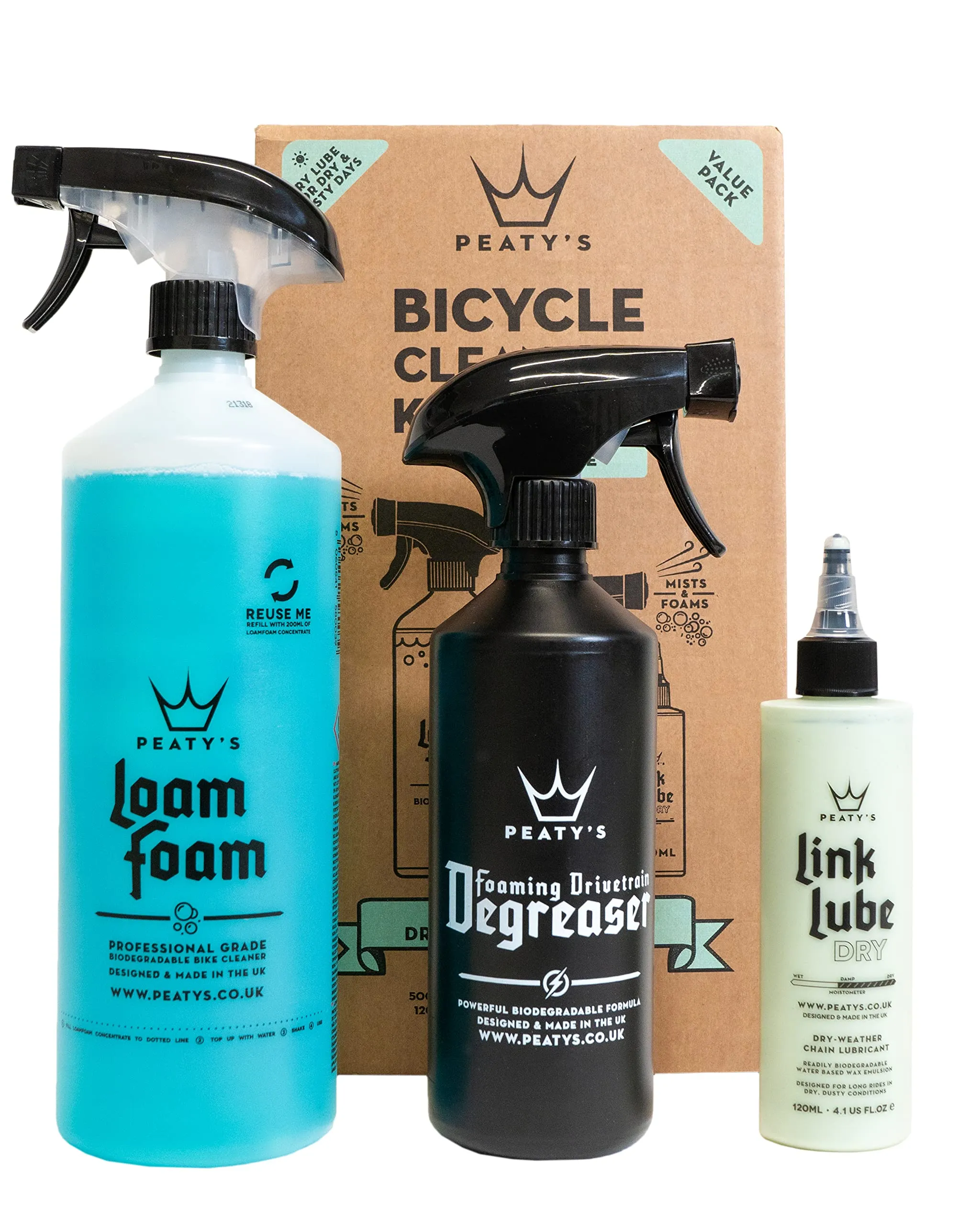 Peaty's Bicycle Cleaning Kit - Wash, Degrease, Lubricate (Dry Weather), Clear, 18.33 Fl Oz (Pack of 3)