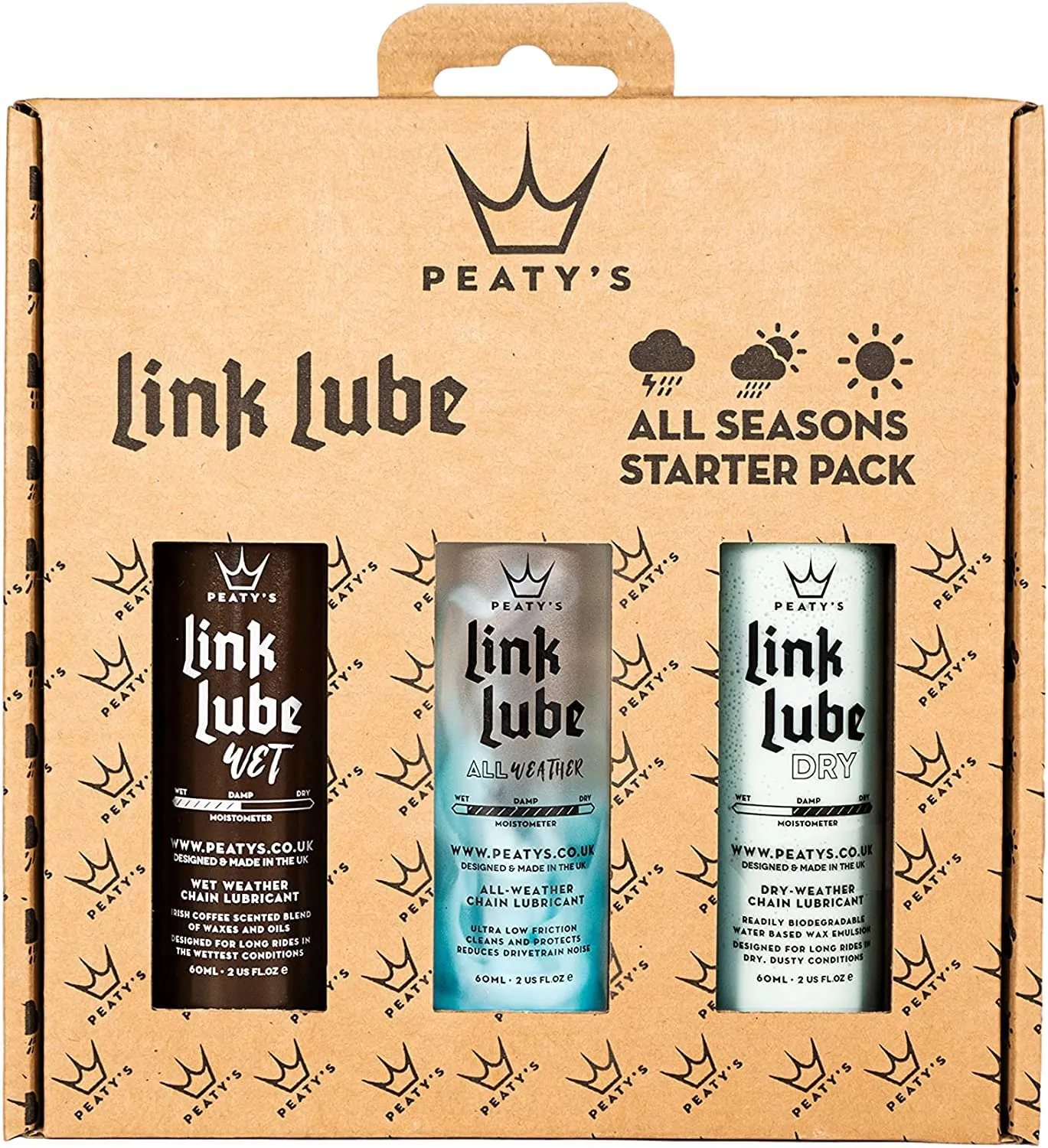 Peaty's LinkLube All-Season Bike Chain Lubricant Gift Pack - 60ml Wet, Dry & All Weather