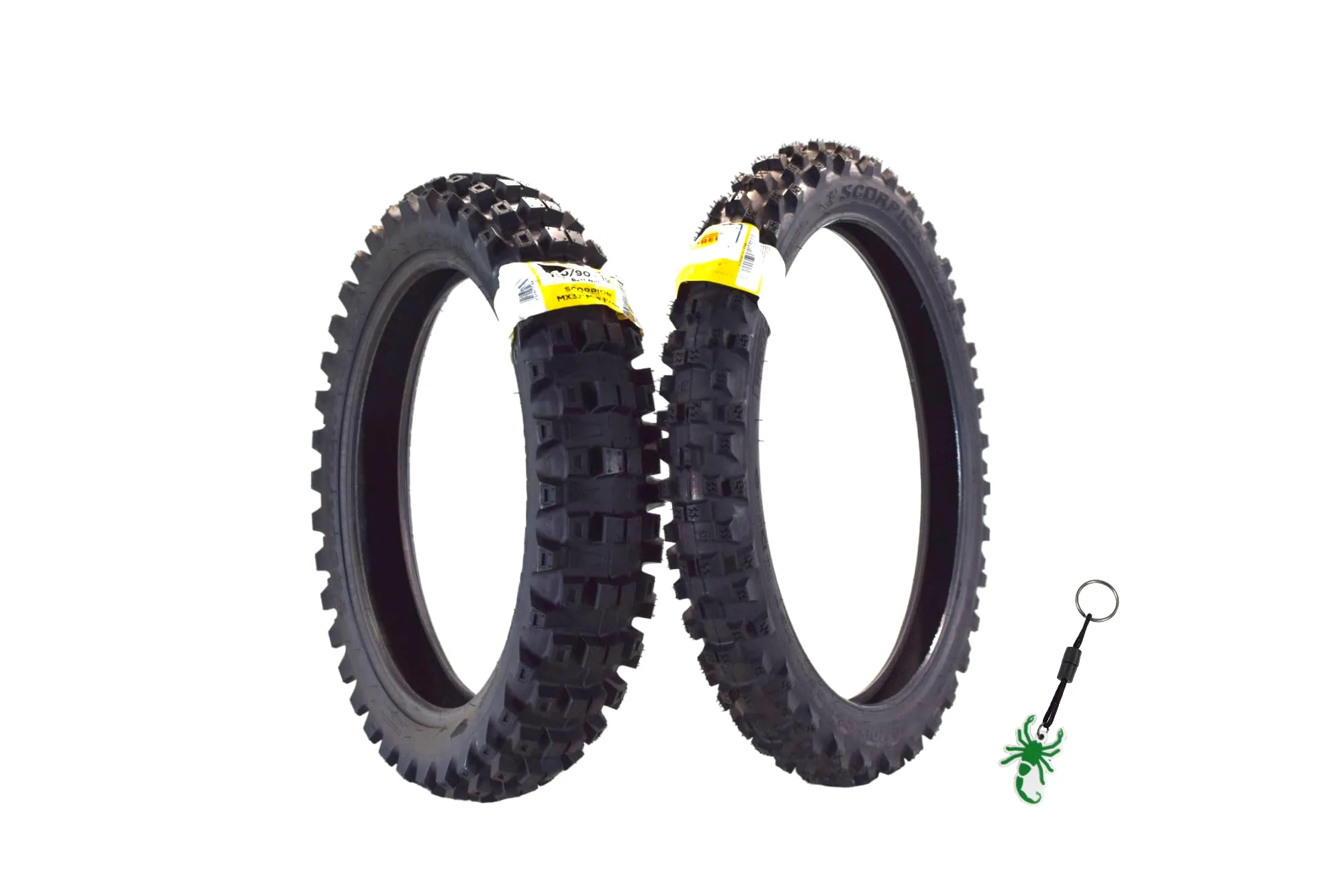 Pirelli Scorpion MX 32 Mid Hard Front & Rear Dirt Bike Tires 80/100-21 & 110/90-19 with Keychain