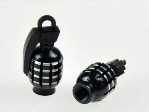 Polished Black Decorative Grenade Valve Stem Caps for Bikes Cars Motorcycles ATVs - QQ Studio