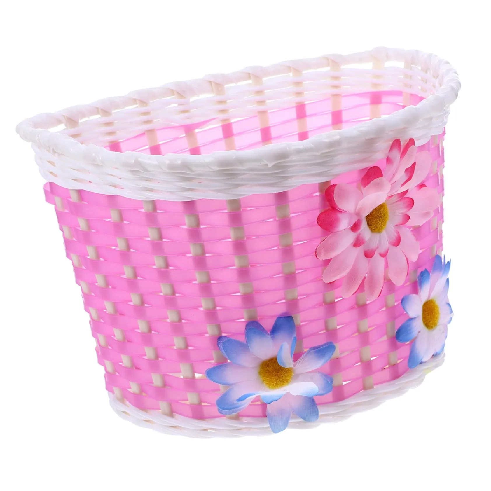 POPETPOP Pink Flower Girl Bike Basket with 3 Flowers, Adjustable Straps, Detachable Design