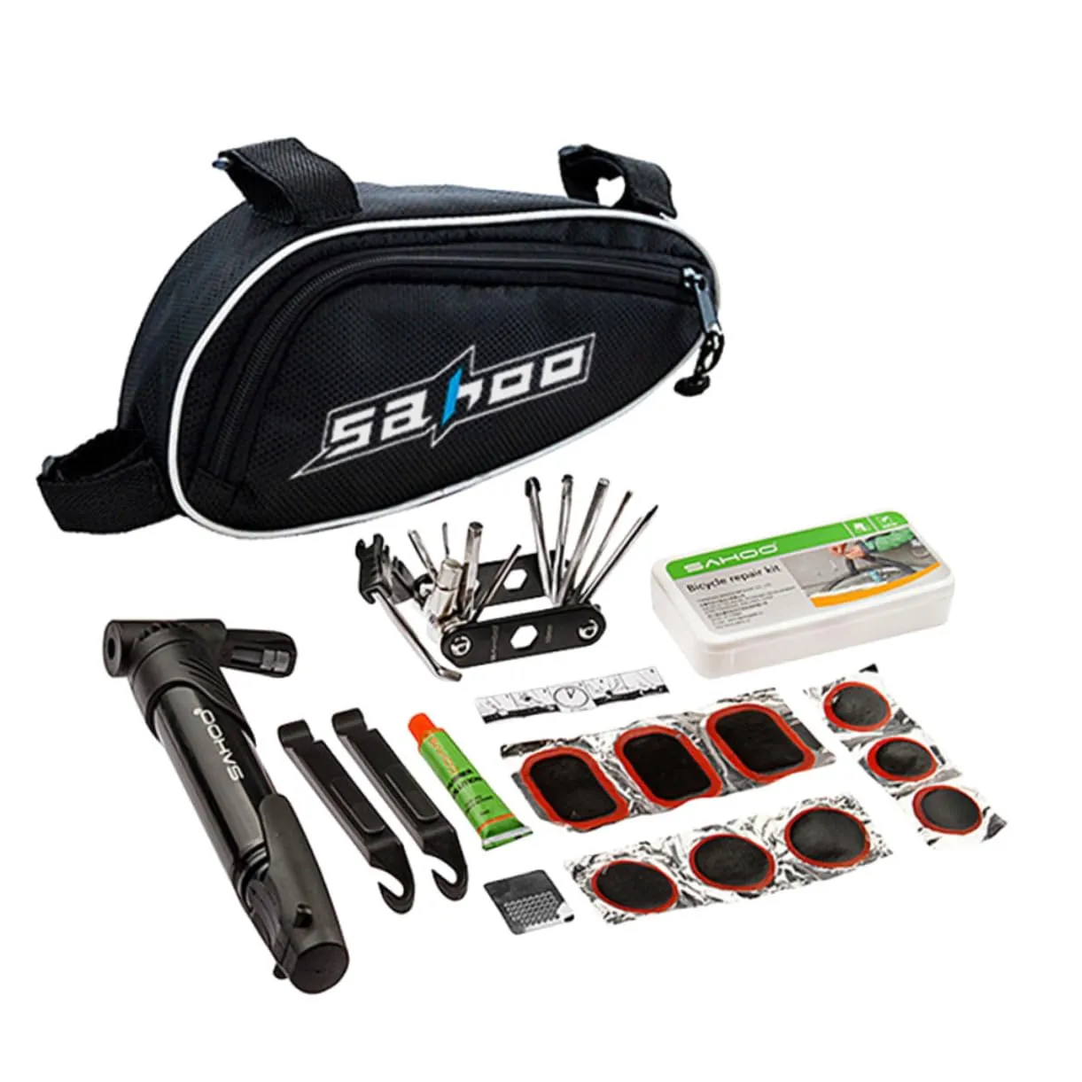 Portable ADOCARN Bike Repair Tool Kit with Tire Repair Parts - Compact Size, Black, Durable Materials