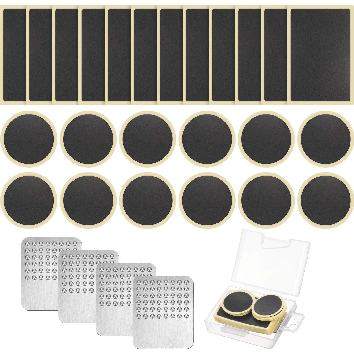 Pre-glued Patch Puncture Repair Kit for Bike Tires - 36 Rubber Patches, Metal Rasp & Portable Case