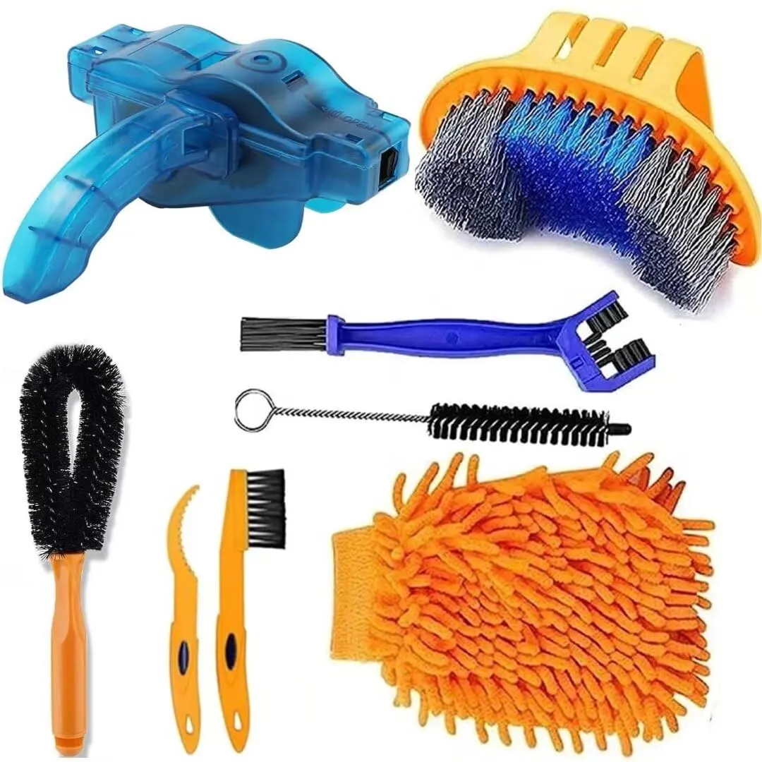 Precision Bicycle Cleaning Kit - 8-Piece Brush Set for Mountain, Road, City, Hybrid, and BMX Bikes