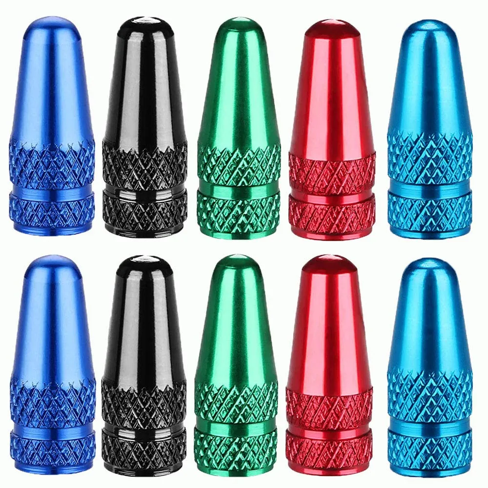 Presta Bike Valve Stem Caps - Aluminum Alloy Multi Color - 10 Pack for MTB, Road, Folding Bikes