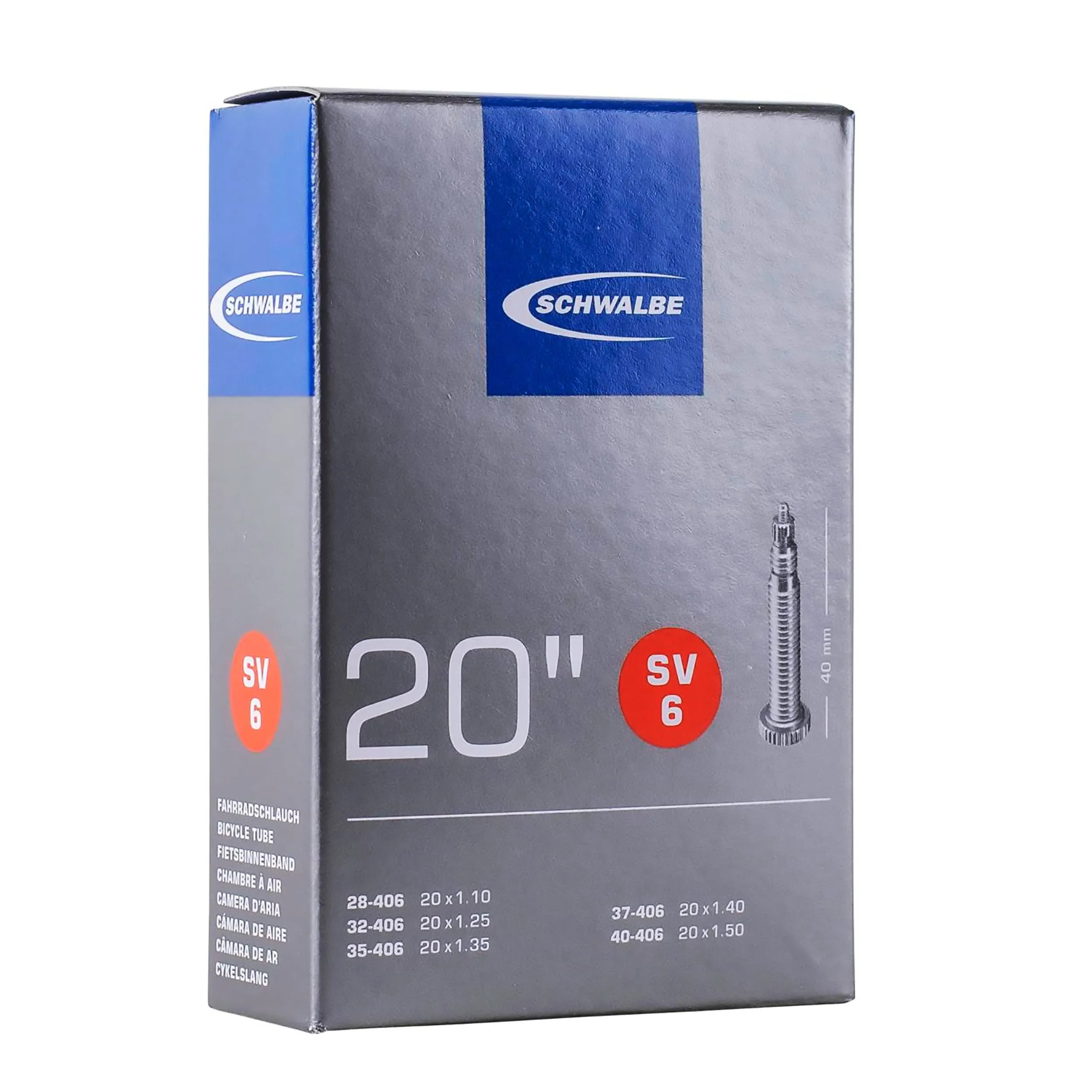 Presta Tube 20 X1.1/8 by SCHWALBE - 100% Recyclable, High Butyl Content, 40mm Presta Valve