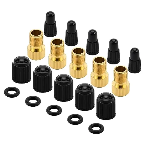 Presta Valve Adapter for Air Compressor - 5 Pack with 10 Caps - Versatile for Cars and Bikes