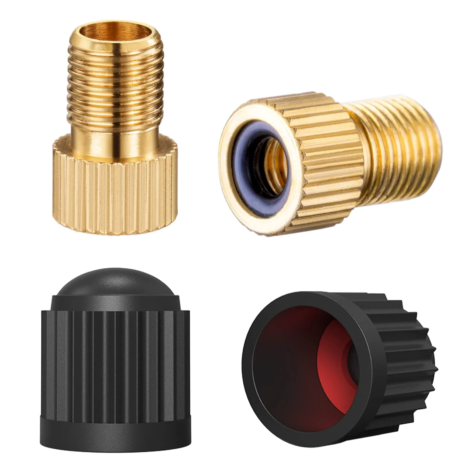 Presta Valve Adapter Set, Converts Presta to Schrader for Bikes, 2PCS Durable Brass with Caps