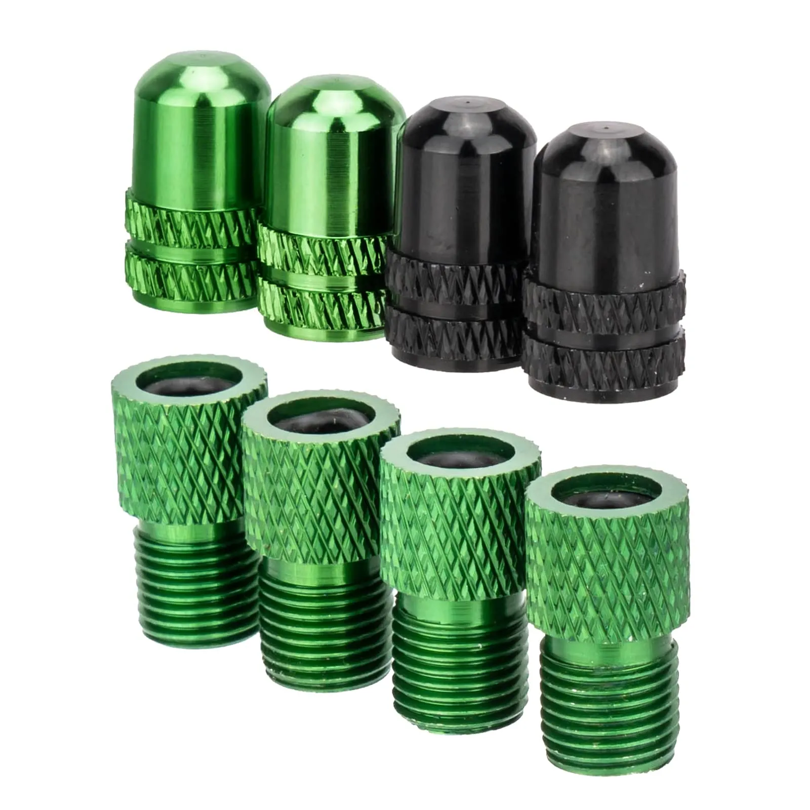 Presta Valve Adaptor - Convert Presta to Schrader for Bikes, E-Bikes, Cars - Pack of 4 + Caps