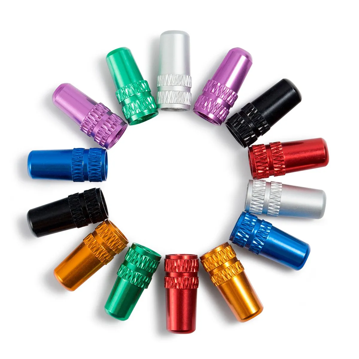 Presta Valve Cap Set - 14 pcs Multi-Color Anodized Aluminum Dust Covers for French Style Bikes