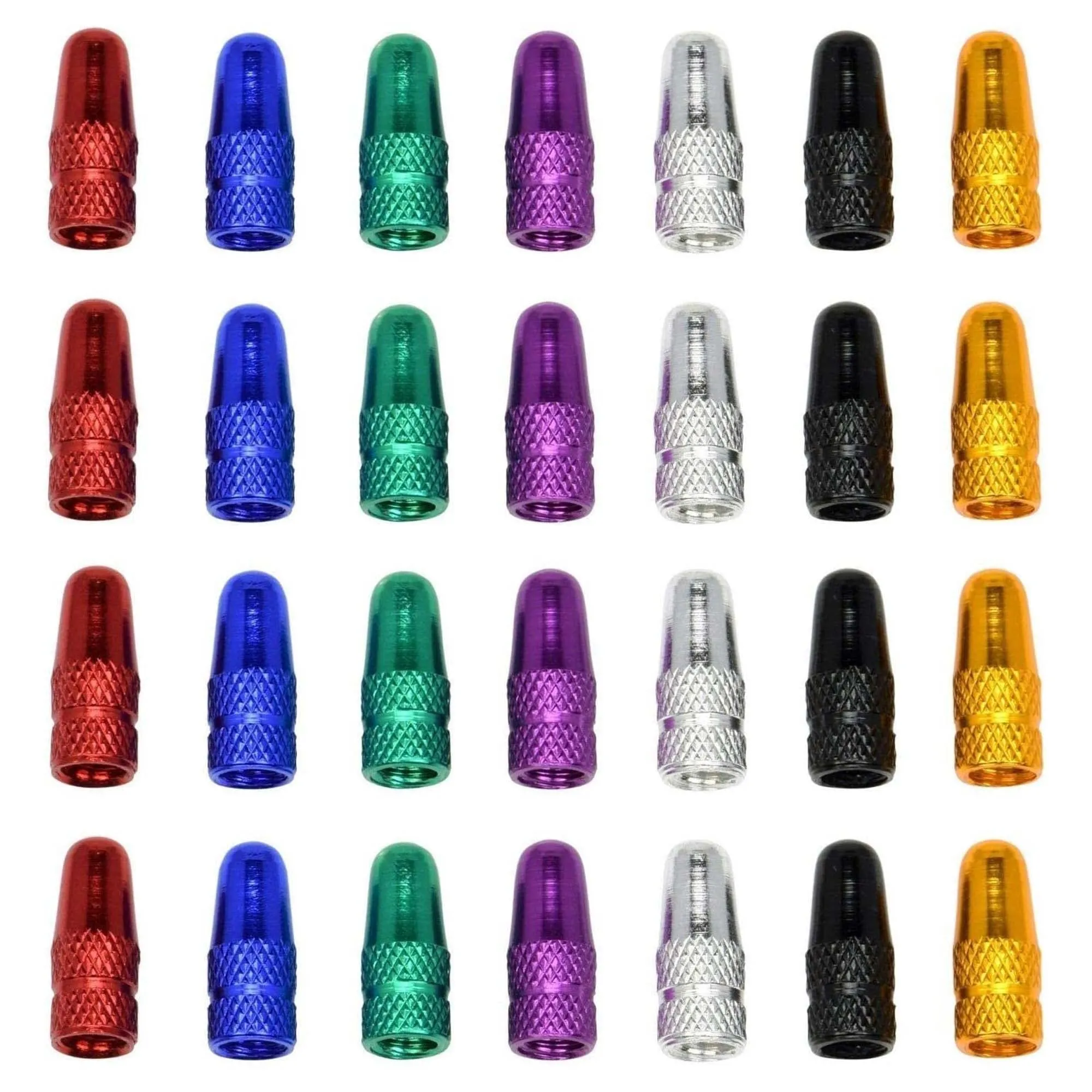 Presta Valve Cap Set (28 Pack) - Anodized Aluminum Multi-Color Bicycle Tire Caps for All Bikes