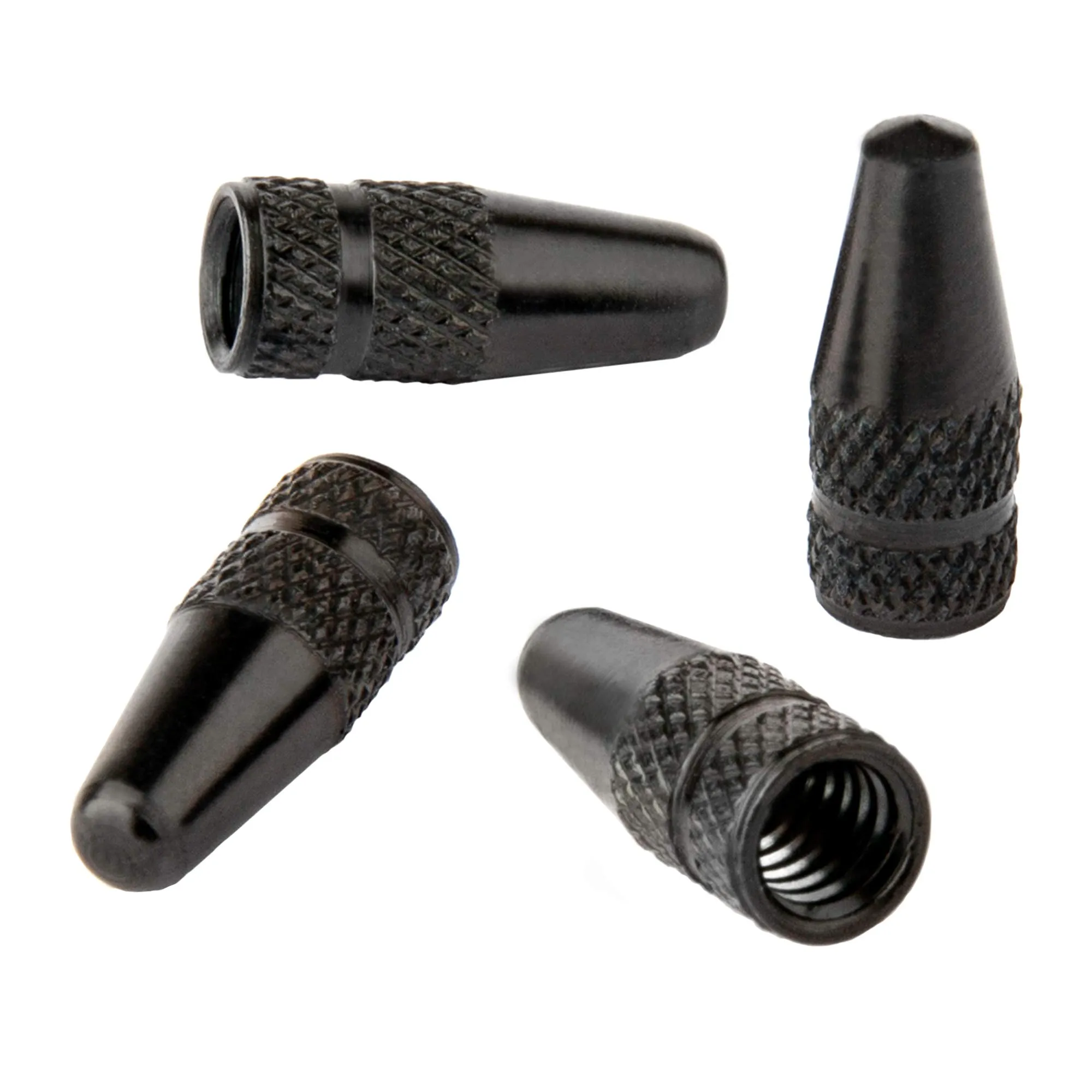 Presta Valve Caps - Anodized Aluminum - Bullet, Rocket, Hamburger, Pocket Rocket Designs (4 Pack)