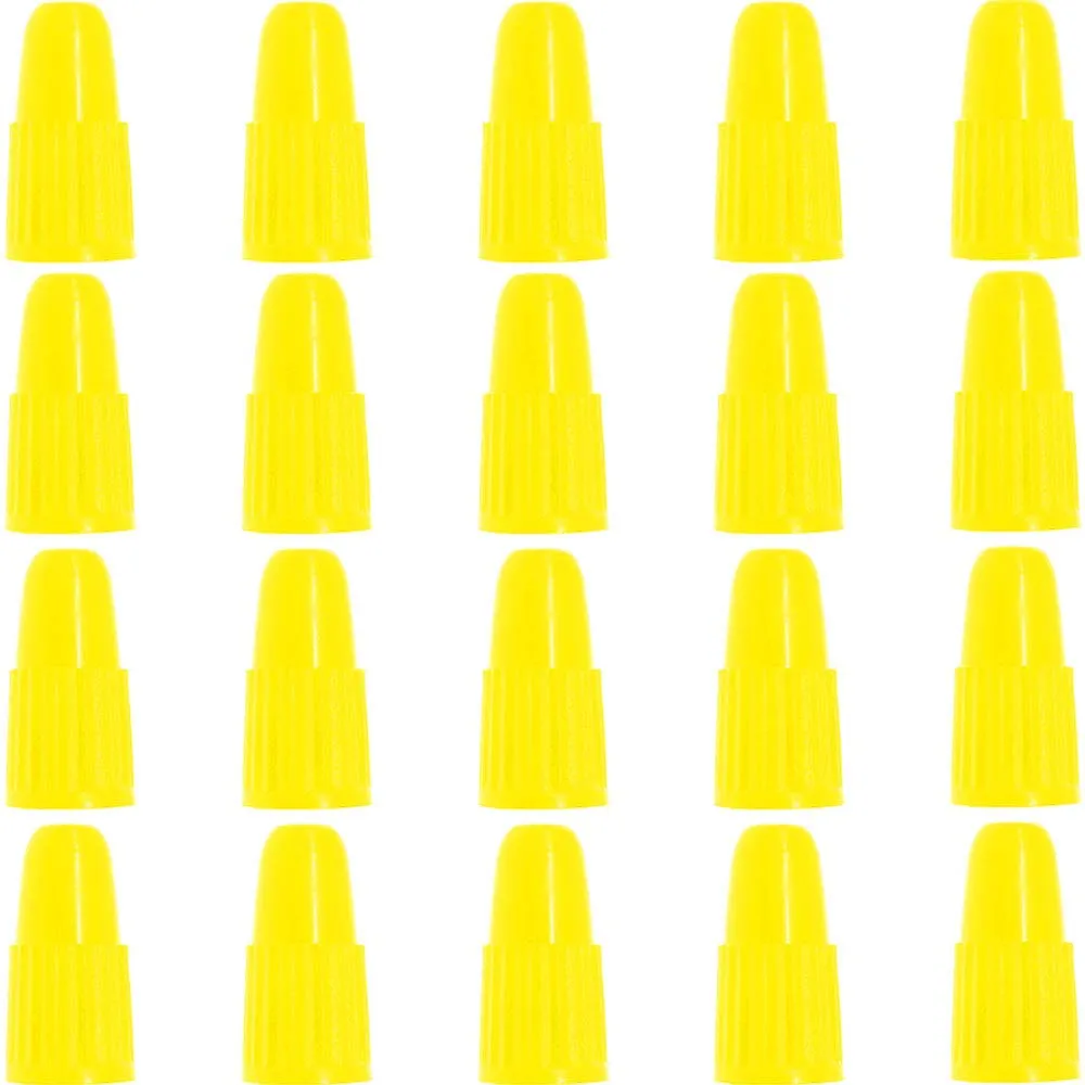 Presta Valve Caps Yellow - Lightweight Plastic Tire Valve Covers for MTB/Road Bikes - 20 Pack