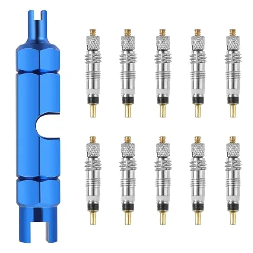 Presta Valve Core Removal Tool Kit - Stainless Steel Valve Stem Tool with 10 Valve Cores