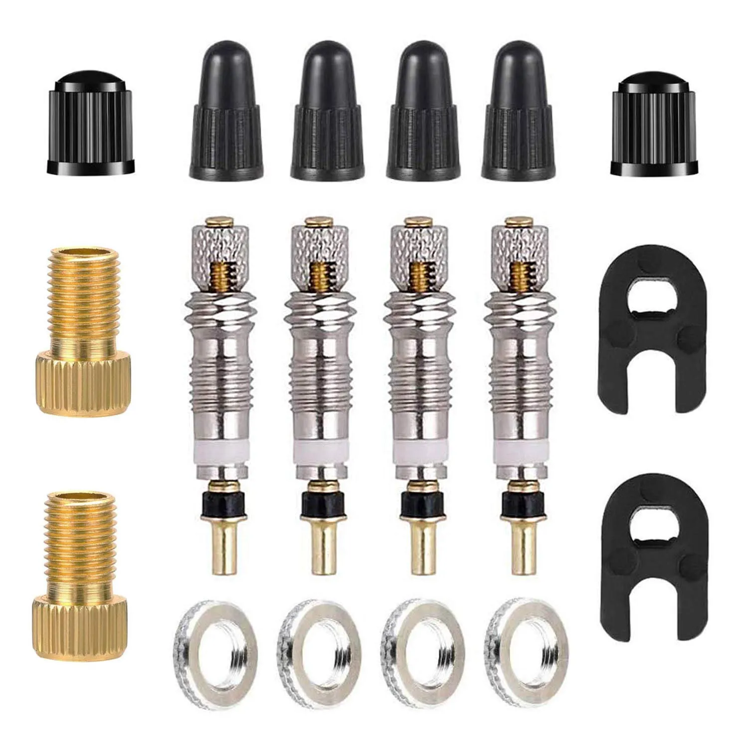 Presta Valve Core Tool Set - 18Pcs Brass Valve Core Replacement Kit with Adapters for Cycling