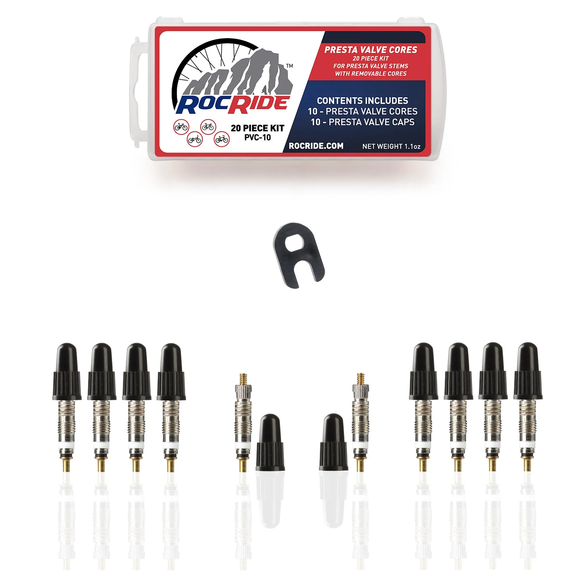 Presta Valve Cores with Removal Tool - 10 Pack for Tubeless Tires - Compatible with Mountain, Road & BMX - Silver