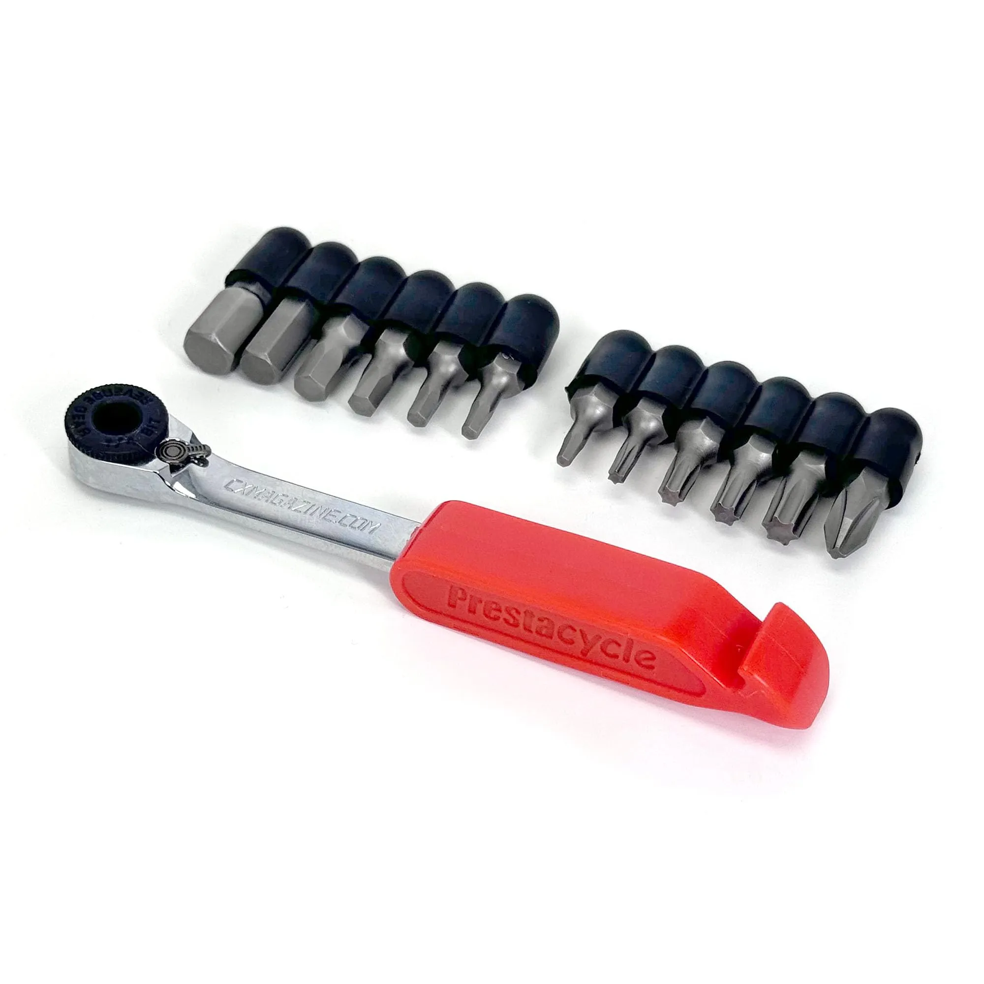 PrestaRatchet 2-In-1 Multi-Tool with Tire Remover Handle & 12 CRV Hex Bits - CXMagazine Orange