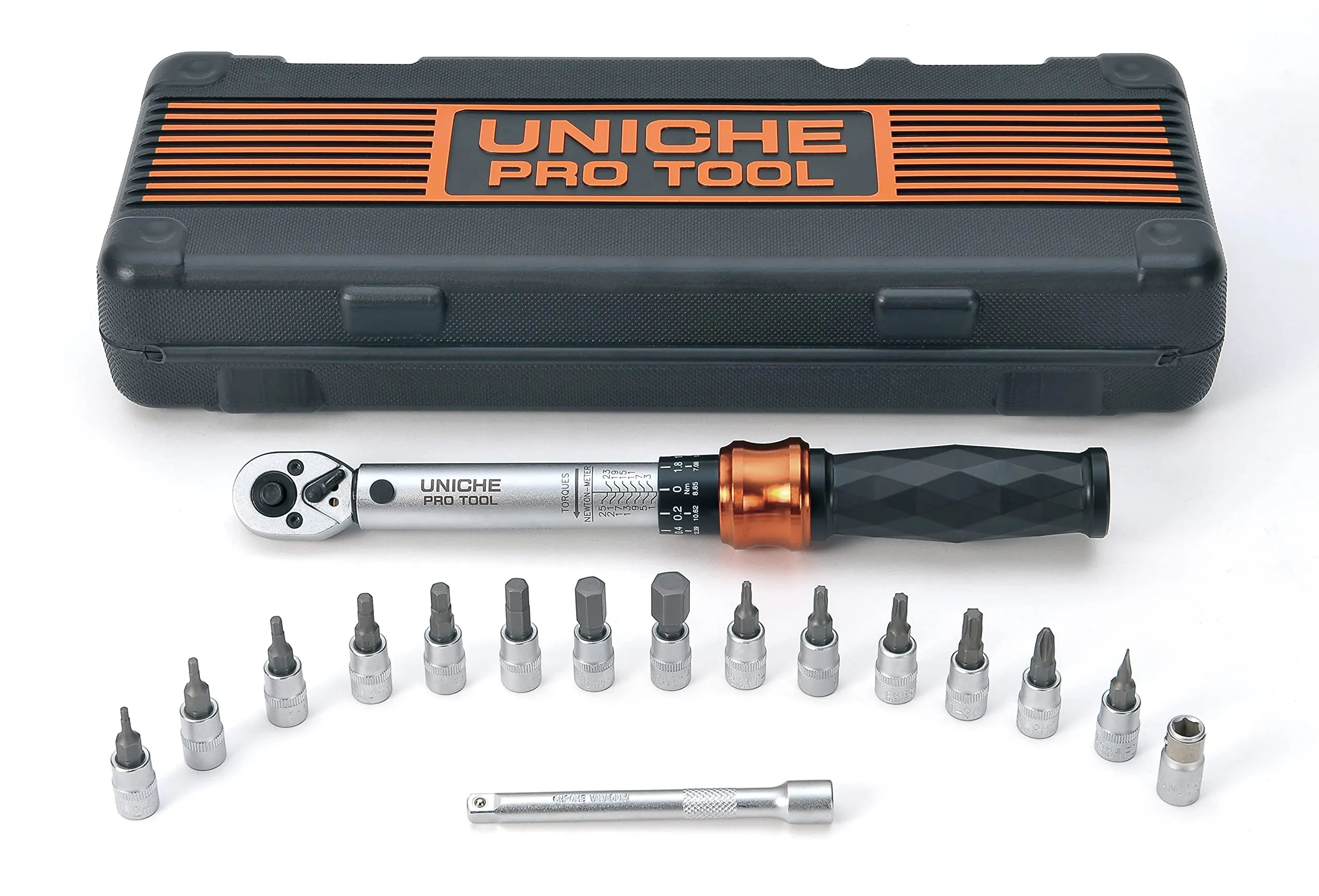 Pro Tool 1/4 Inch Drive Click Torque Wrench Set - 1 to 25 Nm - Fits All Bikes - Includes Sockets