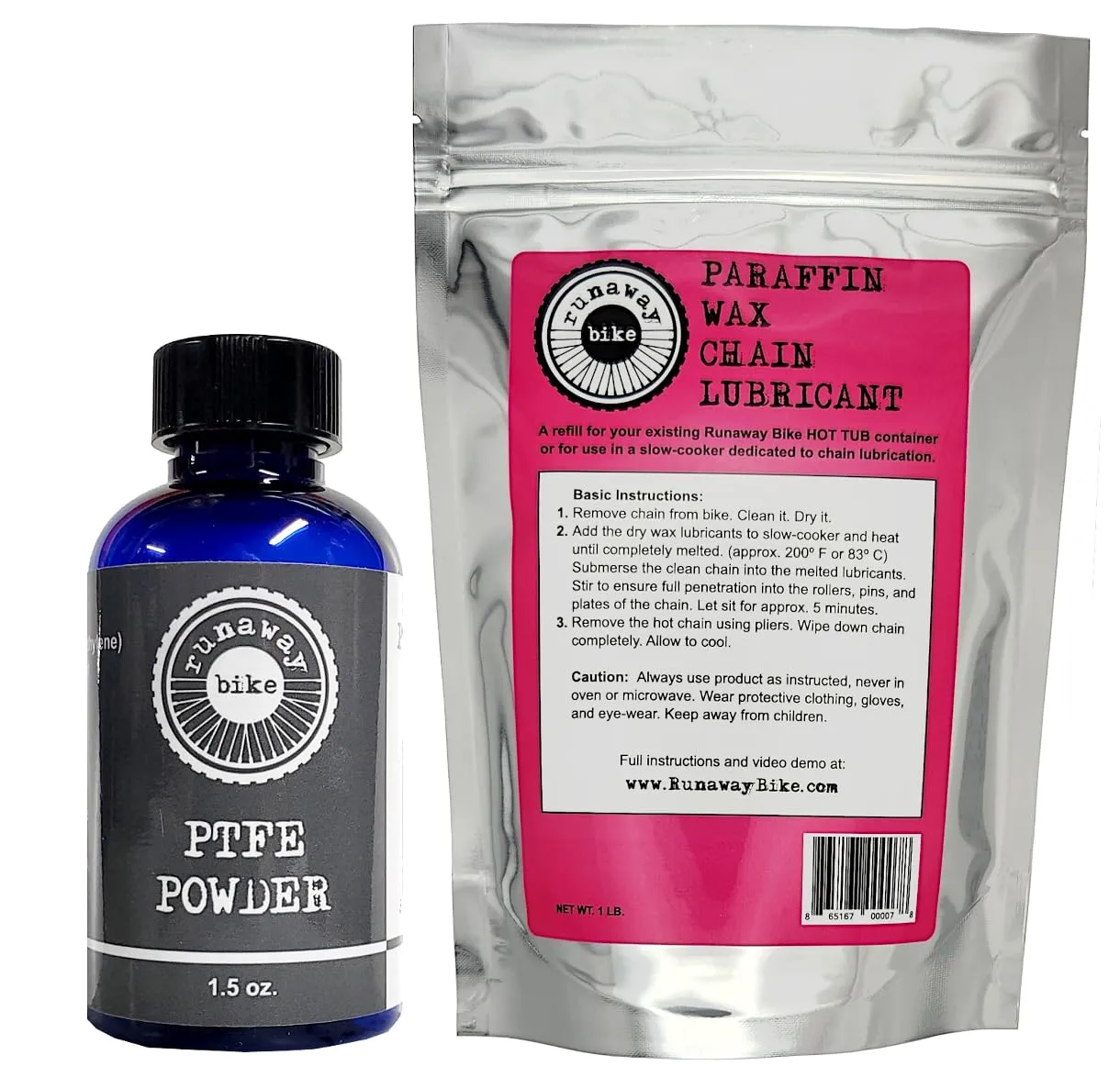 PTFE Powder and Bulk Paraffin Wax Chain Lube Bundle 1.5 oz & 1 lb for Ultimate Bike Performance