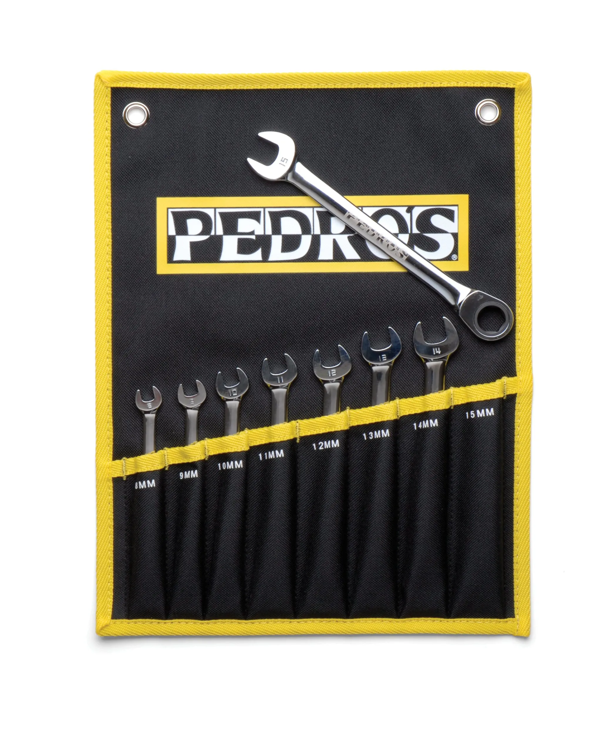 Ratcheting Combo Wrench Set 8-15mm by Pedro's - Durable, Compact, and Stylish Tool Storage Pouch