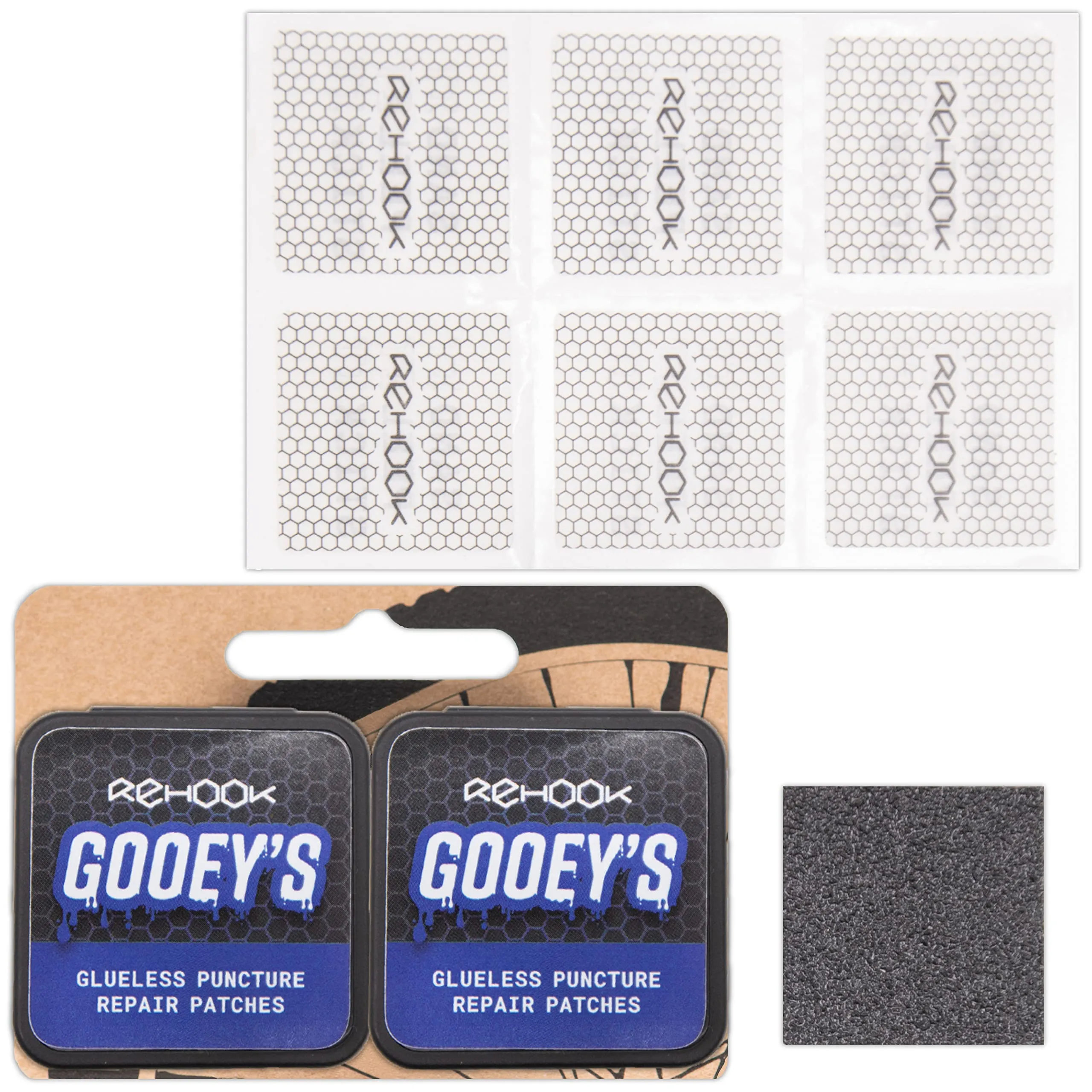 Rehook Gooeys (2X Pack) - High Strength Bike Puncture Repair Glueless Self-Adhesive Patches Kit