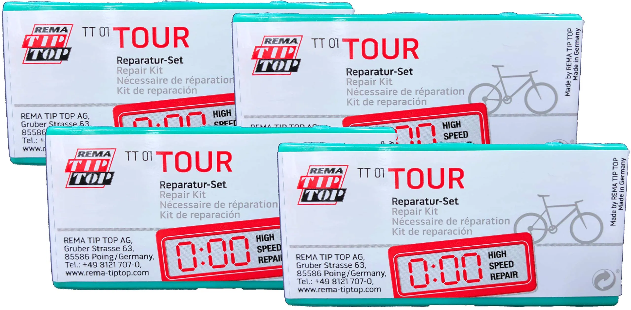 Rema Four Touring Bicycle Tube Patch Repair Kit TT01 - Compact, Reliable, CFC-Free with Tools