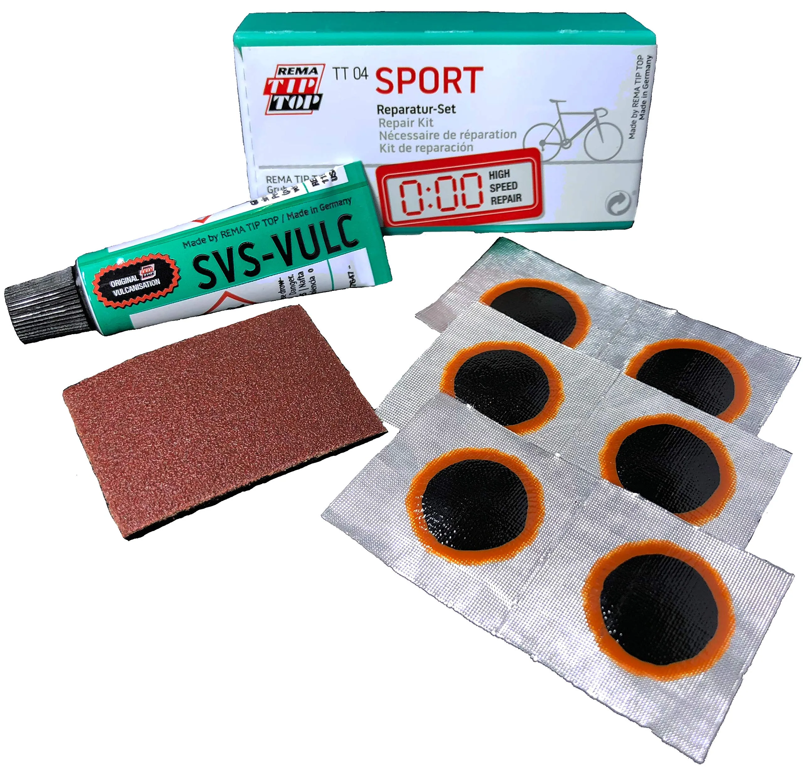 REMA Sport Bicycle Narrow Tube Patch Repair Kit TT04 - 6 Patches, CFC-Free Cement, Compact Case