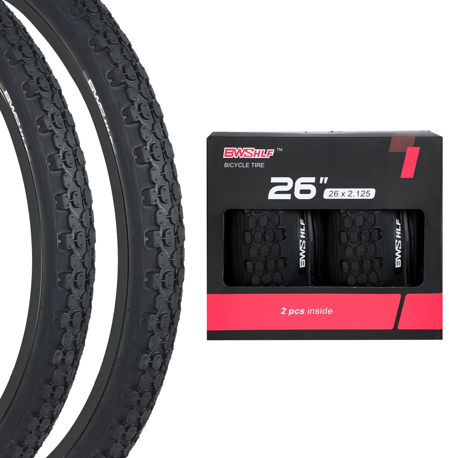 Replacement Mountain Bike Tires 20/24/26/27.5/29 Inch - 2 Pack Black Folding MTB, BWSHLF