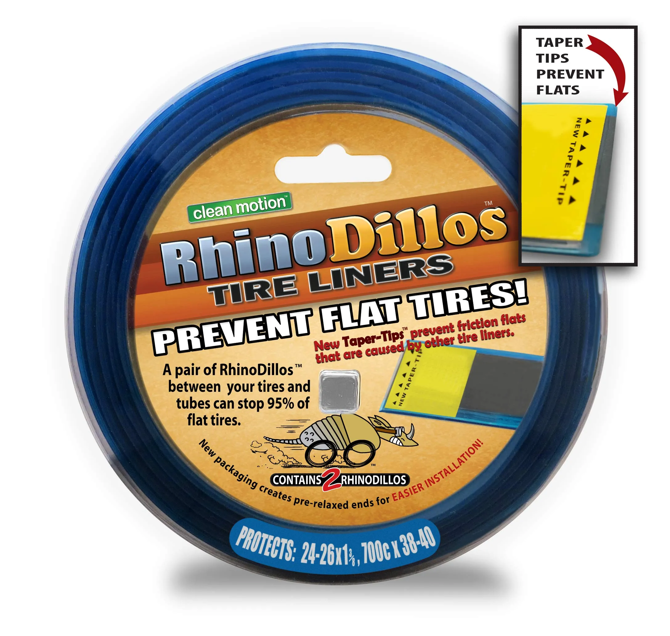 RhinoDillos BLUE Bicycle Tire Liners - 26/24' x 1-3/8, 700c x 38-40, Lightweight & Thorn Resistant