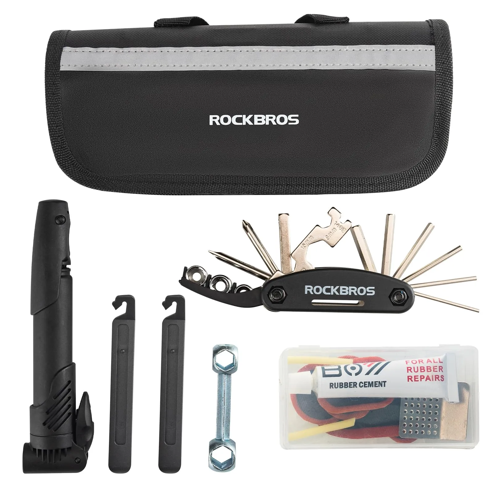 ROCKBROS Bike Tool Kit with Tire Pump, 16-in-1 Multi-Function Tool, Portable Emergency Repair