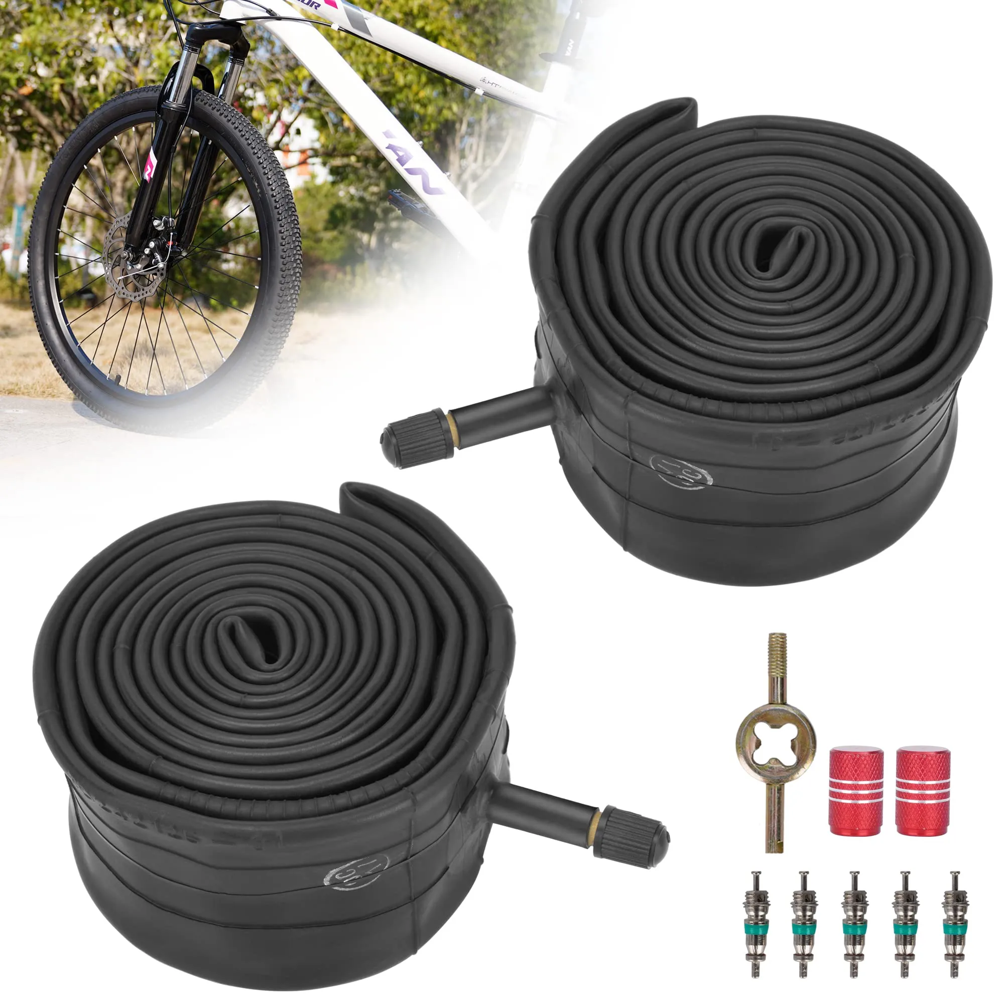 RUTU 20/24/26 Inch Heavy Duty Bike Tubes with 32mm Schrader Valve for Cruiser & Mountain Bikes