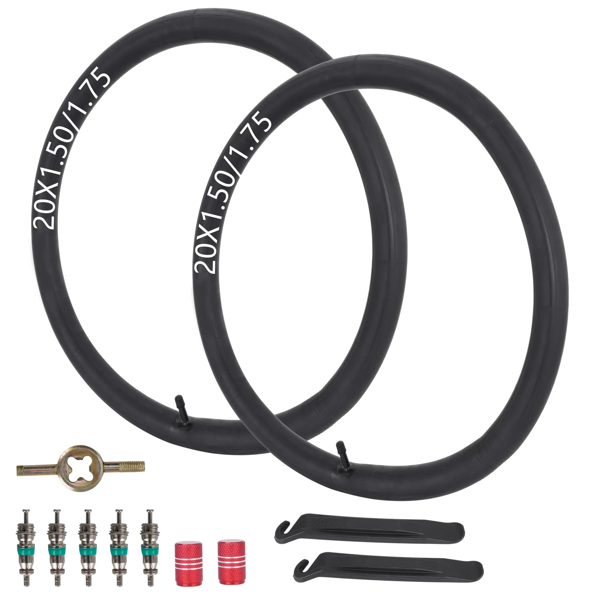 RUTU 20' Bike Tube 20x1.50/1.75/1.95/2.10/2.125/2.40/2.50/3.0/3.5/4.0 with Tire Levers - 2 Pack