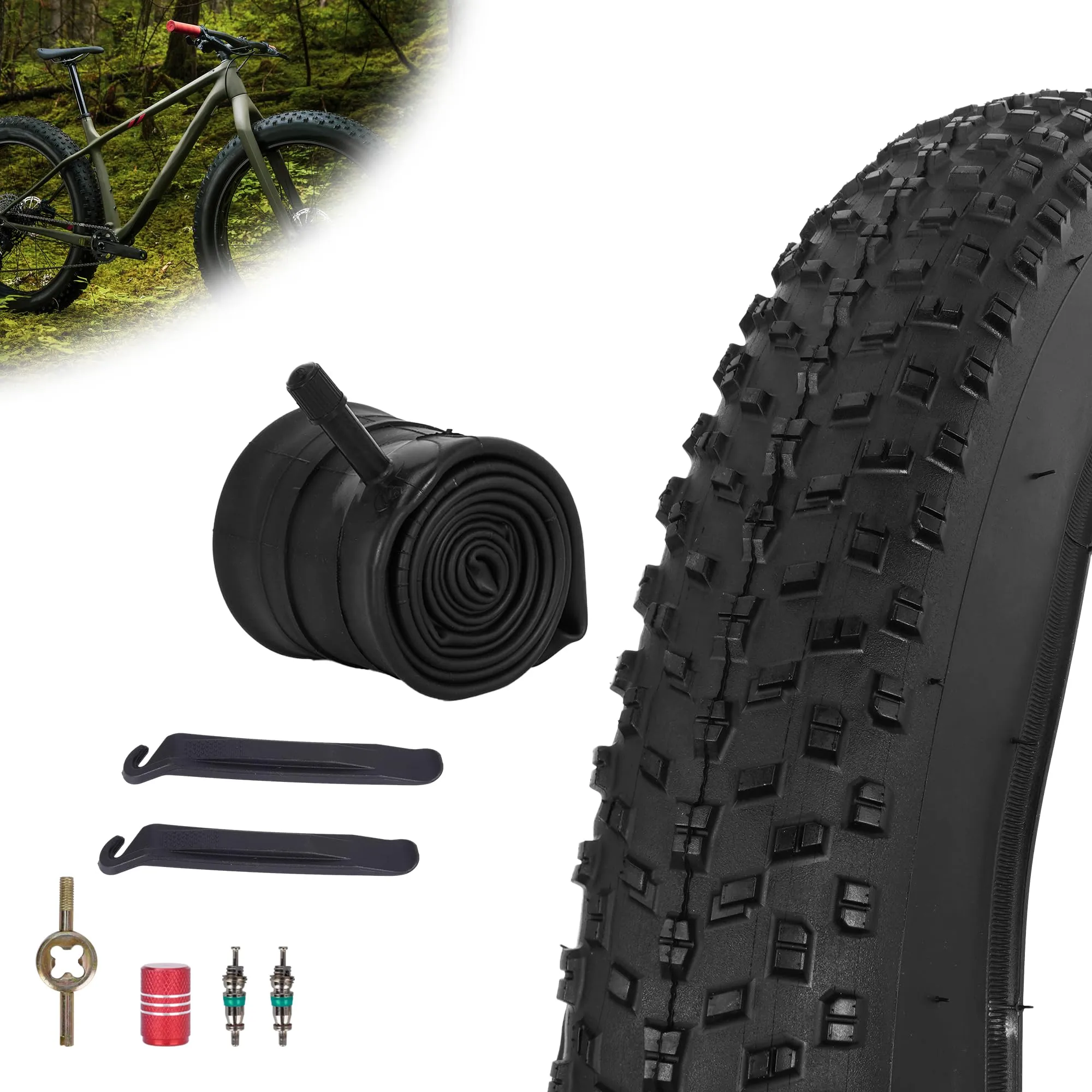 RUTU 20x3 Foldable Bicycle Tires & Tube with AV Schrader Valve for E-Bikes and Fat Bikes
