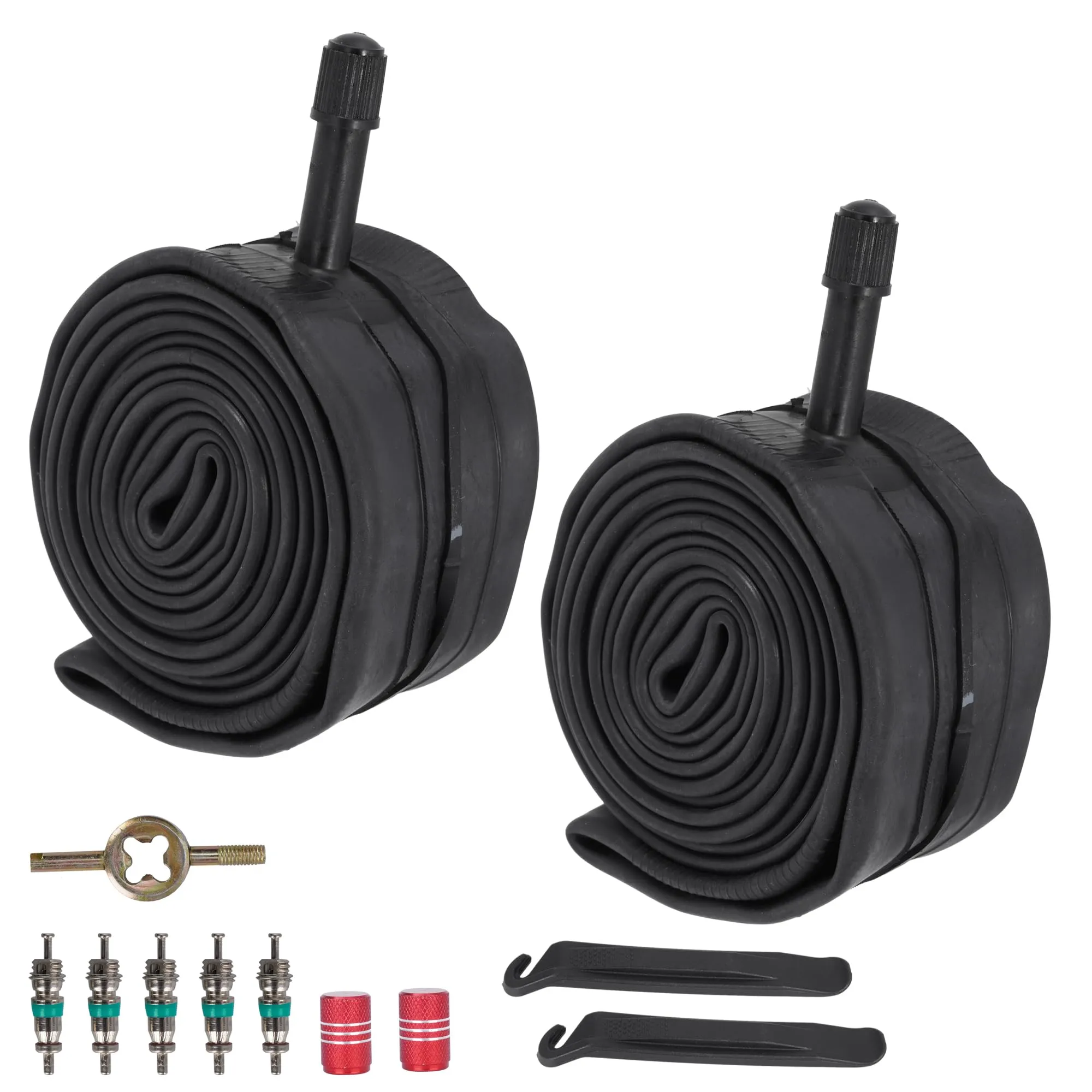RUTU 24-Inch Bike Tube 24x1.75/2.125 with AV32mm Schrader Valve - 2 Pack with Tire Levers