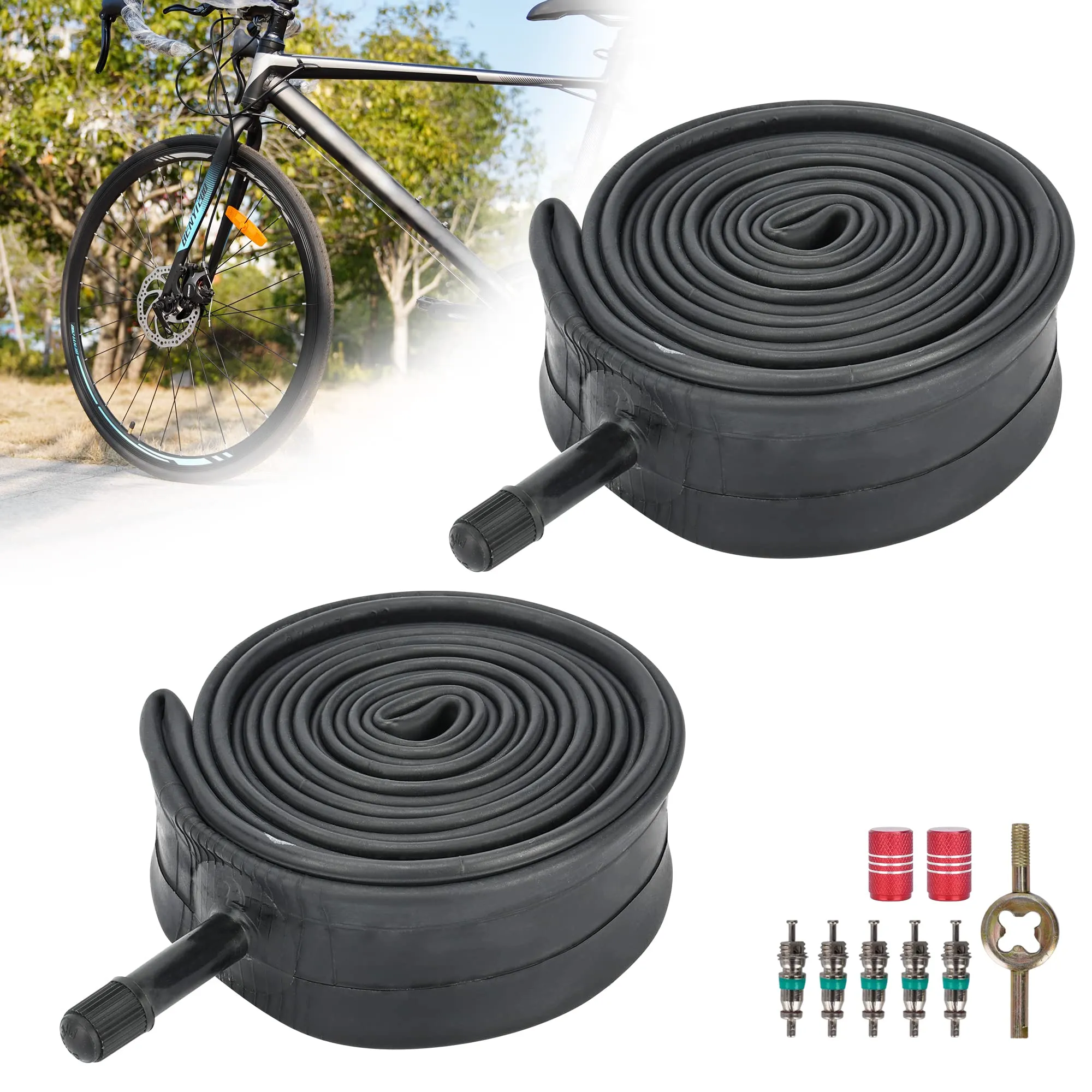 RUTU 27 x 1 3/8 Bike Tire Tubes with 32mm Schrader Valve - Heavy Butyl, 2-Pack for Smooth Rides