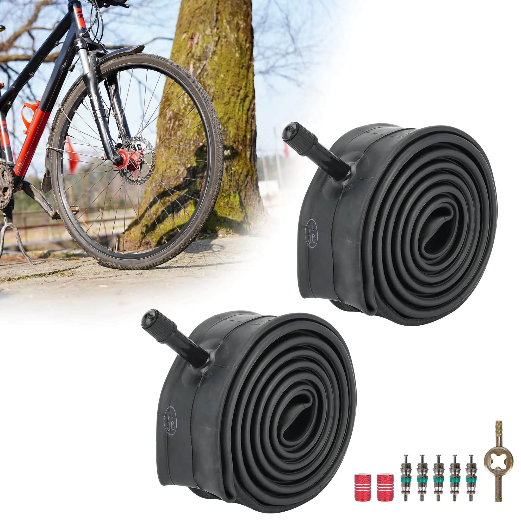RUTU 700x23-25C, 28-32C, 35-43C Premium Heavy Butyl Inner Tubes - 2 Pack, 60mm Presta Valve