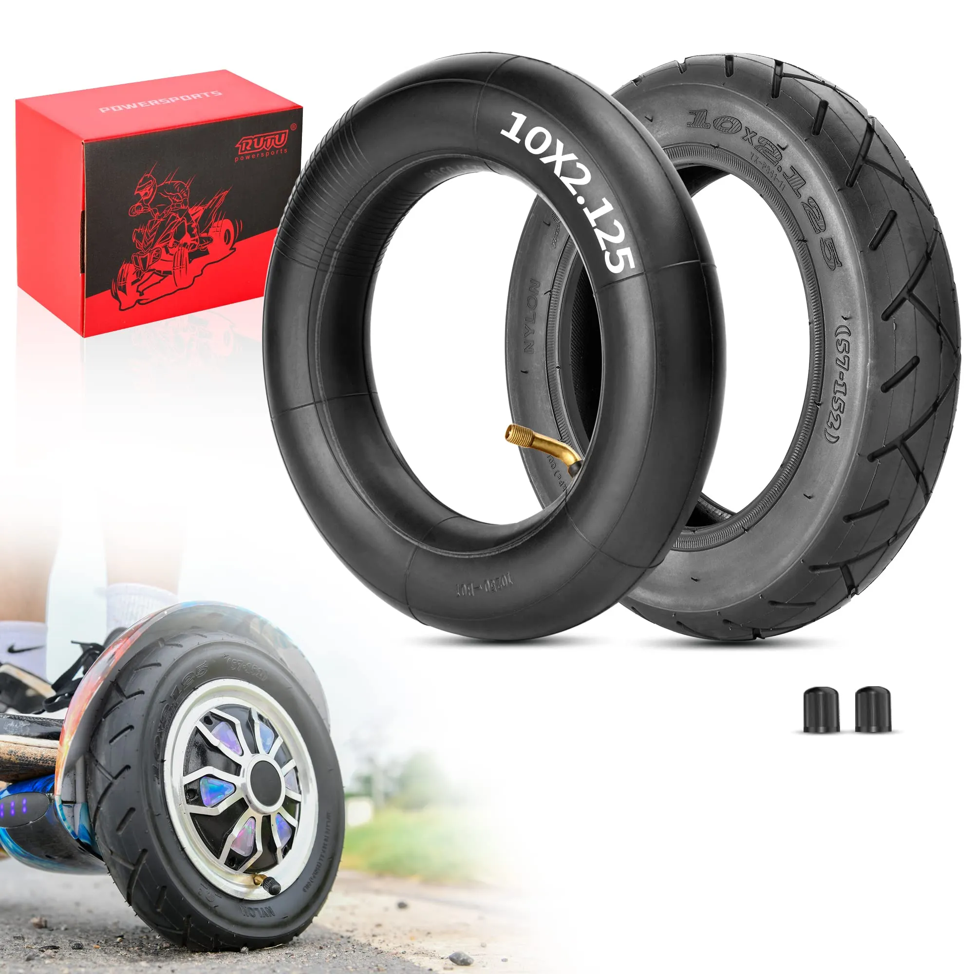 RUTU Heavy Duty 10x2 Tire and Inner Tube with 45° Valve for Electric Scooters and Bicycles