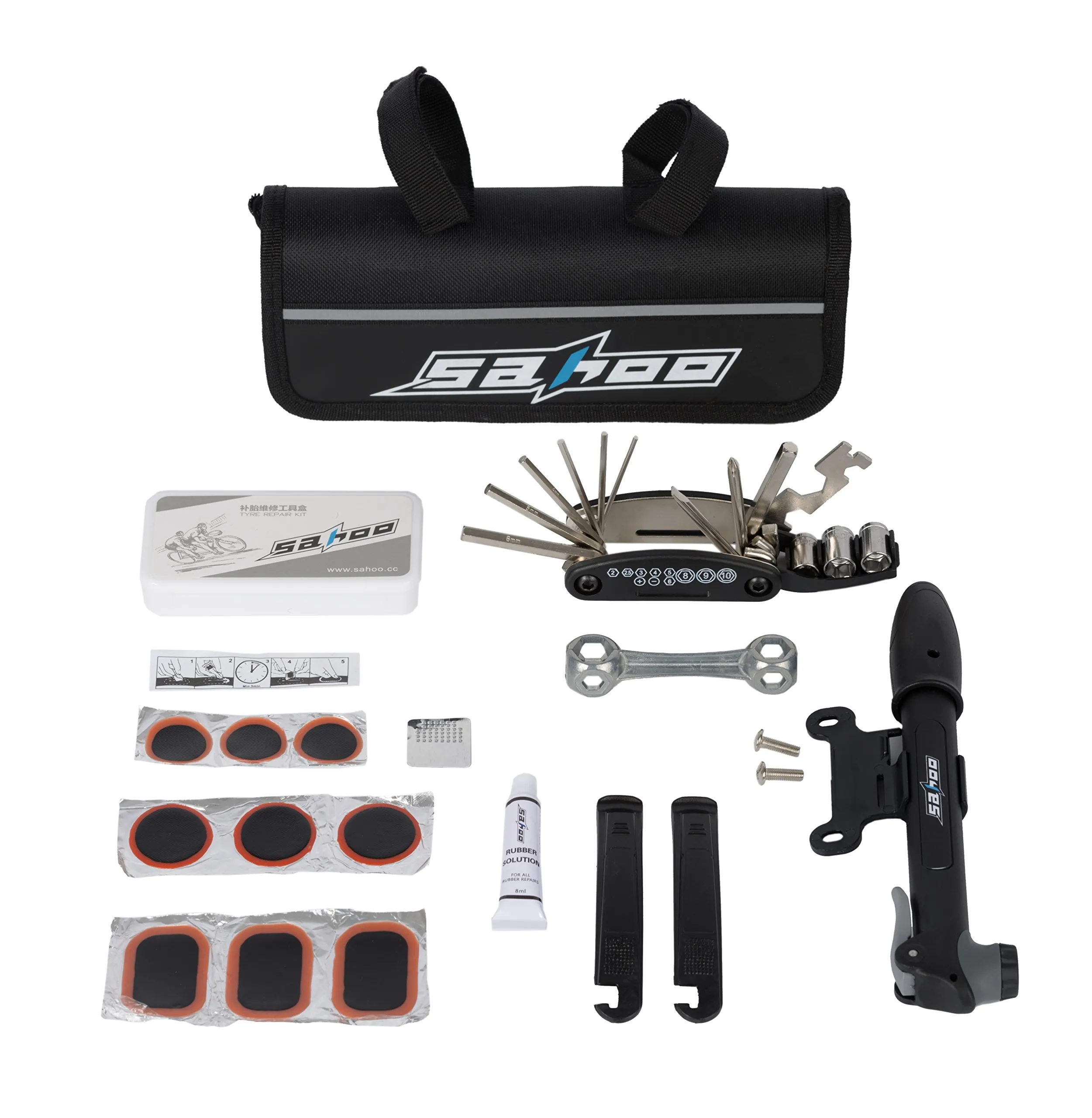 Sahoo 21040 16-in-1 Bike Repair Tool Kit with Mini Pump and Tire Repair Kit for Cyclists