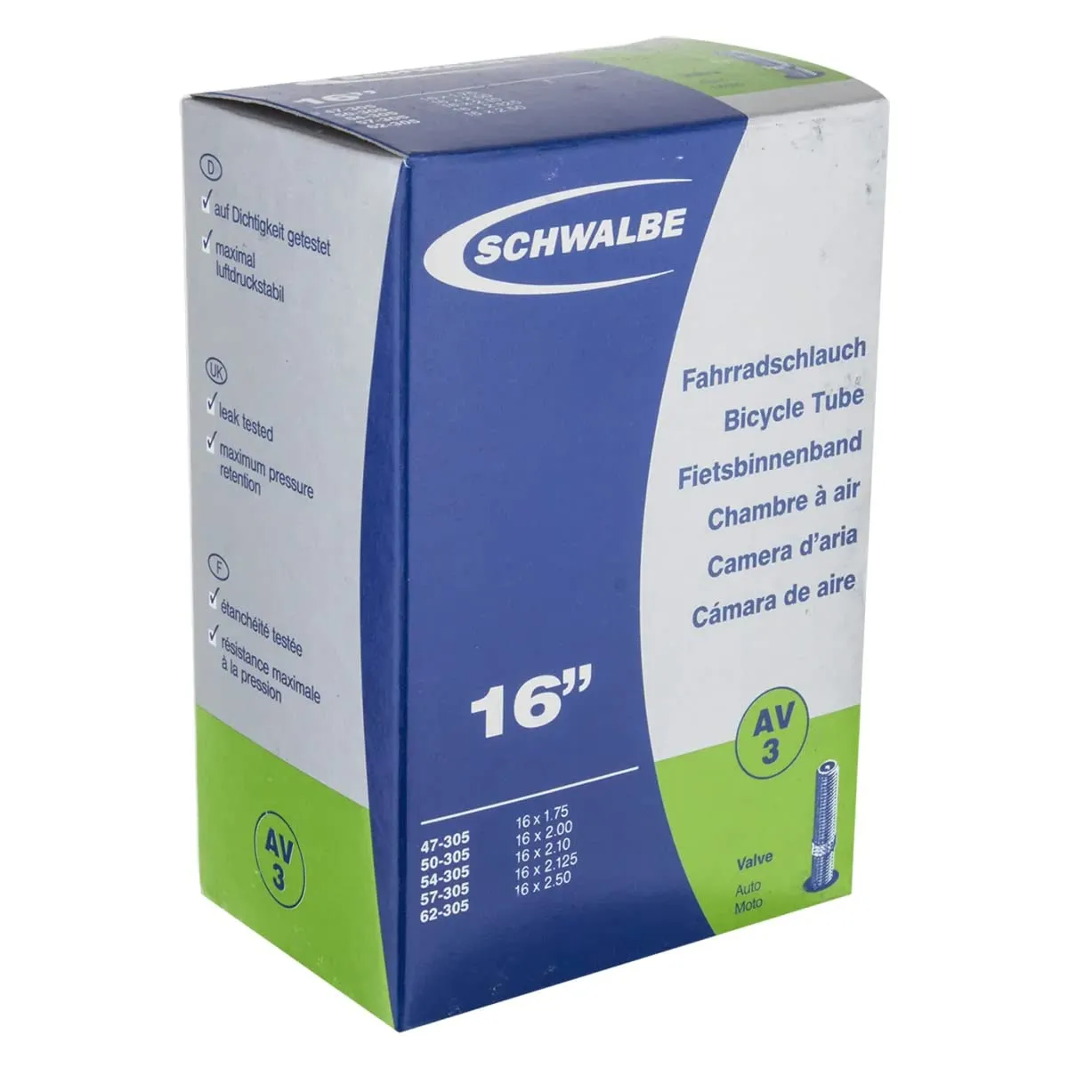 SCHWALBE 16' Tubes 305x47/62 SV 40mm - Quality Rubber, Nickel Plated Valve, Removable Core