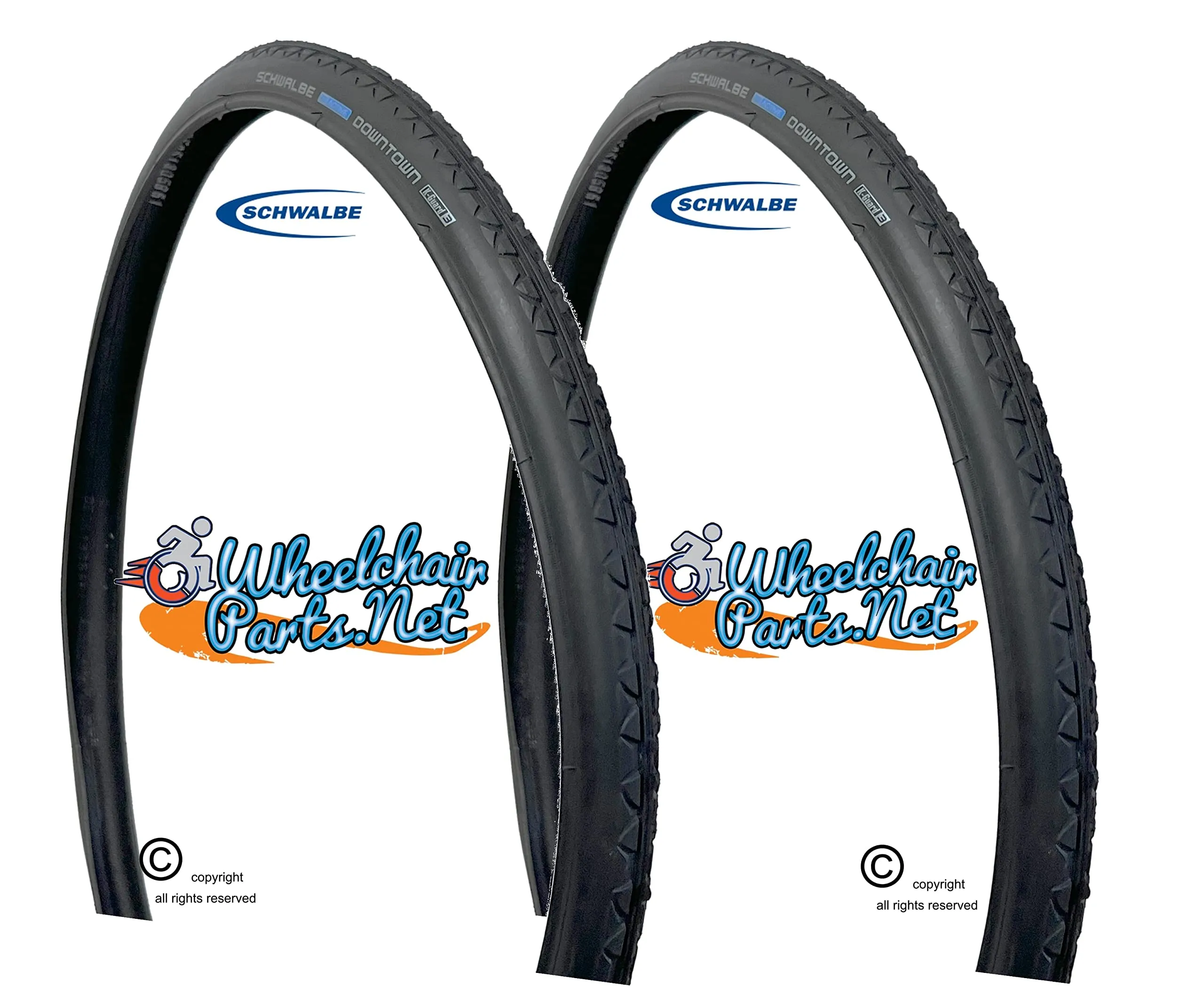 Schwalbe 24' x 1' Downtown Black Wheelchair Tires - SmartGuard, K-Guard, Set of 2