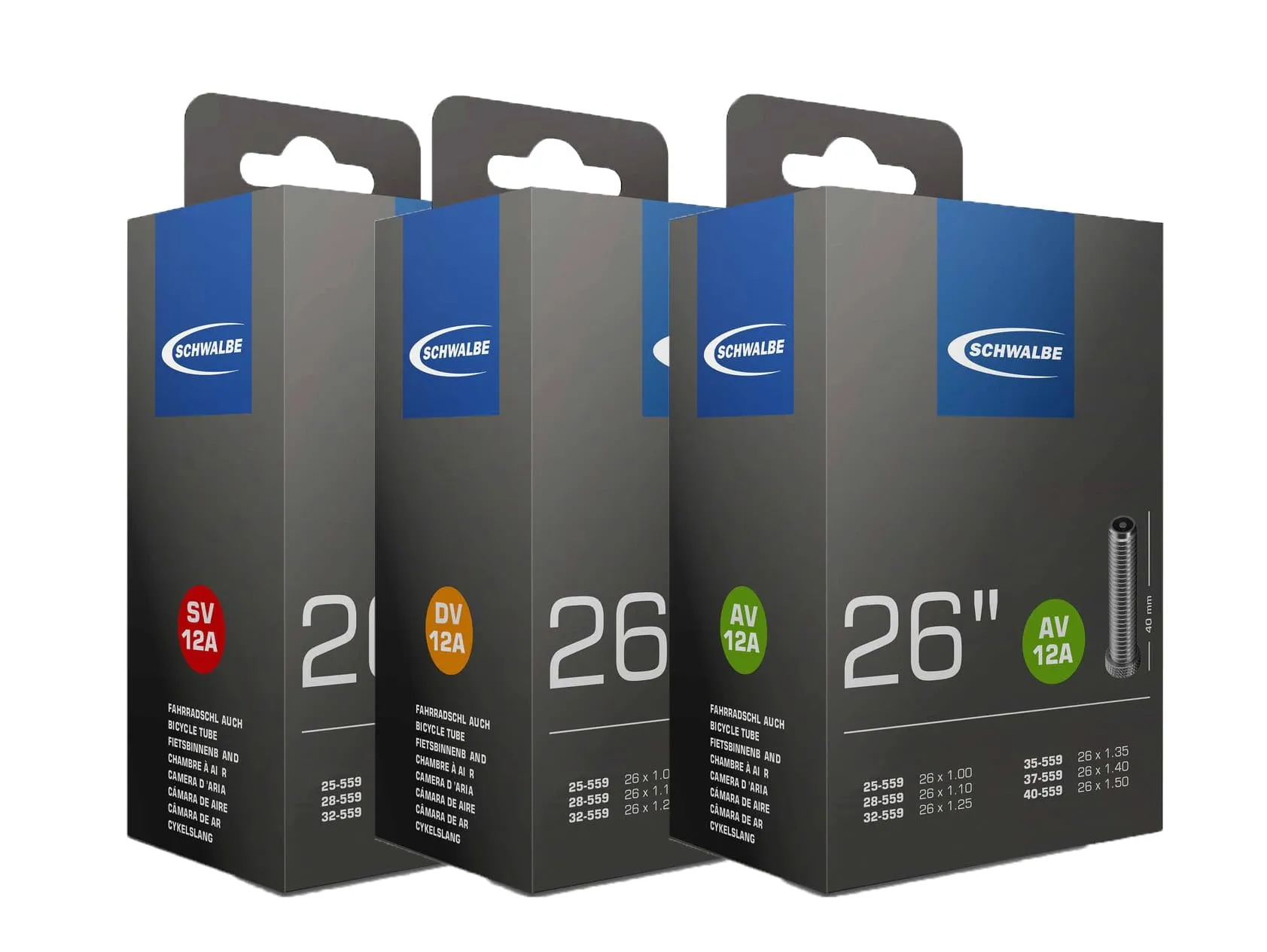 SCHWALBE 26' Bicycle Tube - 40mm Presta Valve, Airtight & Reliable for Various Tire Sizes