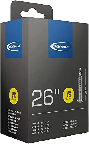 SCHWALBE 26' Bicycle Tube SV13 Extra Long Presta Valve 60mm - Durable Butyl Rubber, ISO 559