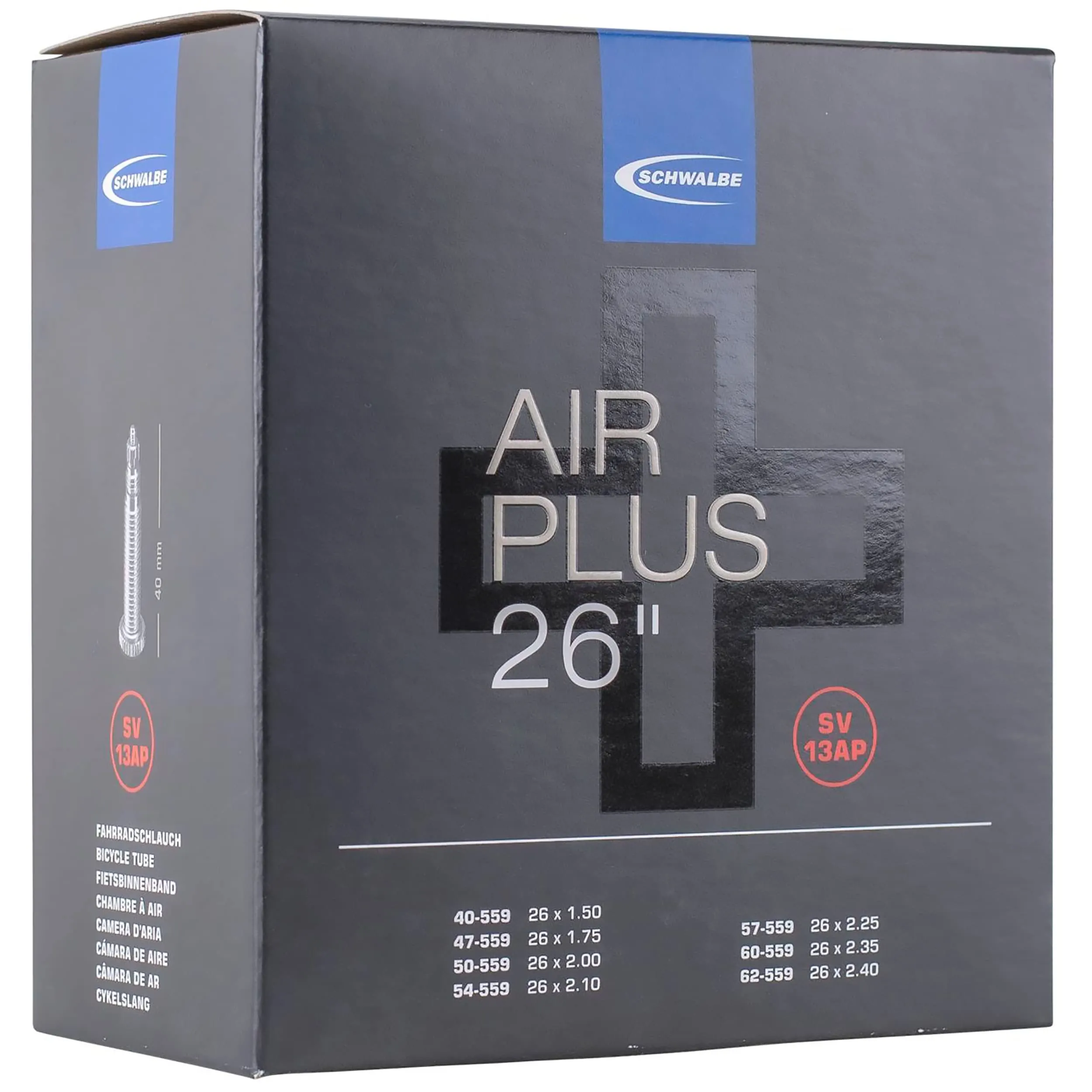 Schwalbe Air Plus Cycle Tube 26' - Black, 40/62-559 IB40 mm - Durable & Reliable for Cyclists