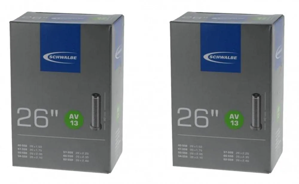 Schwalbe AV13 Inner Tube Pack of 2, Black, 26 x 1.50/2.50, 40mm Valve for Bicycles