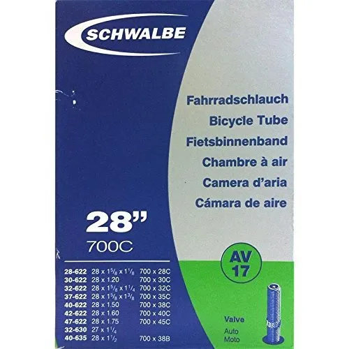 SCHWALBE AV17 Bicycle Inner Tube 28 inch with Schrader Valve 37622 MM 28 x 1 3/8 x 1 5/8 inches